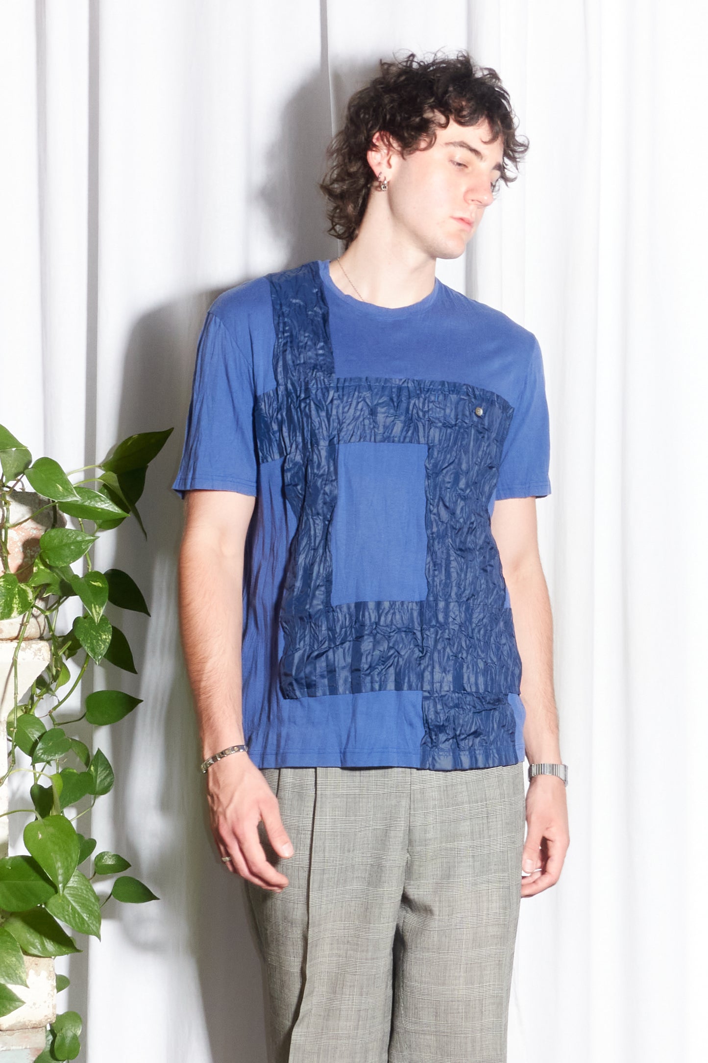 Issey Miyake Men patchwork crinkle t-shirt