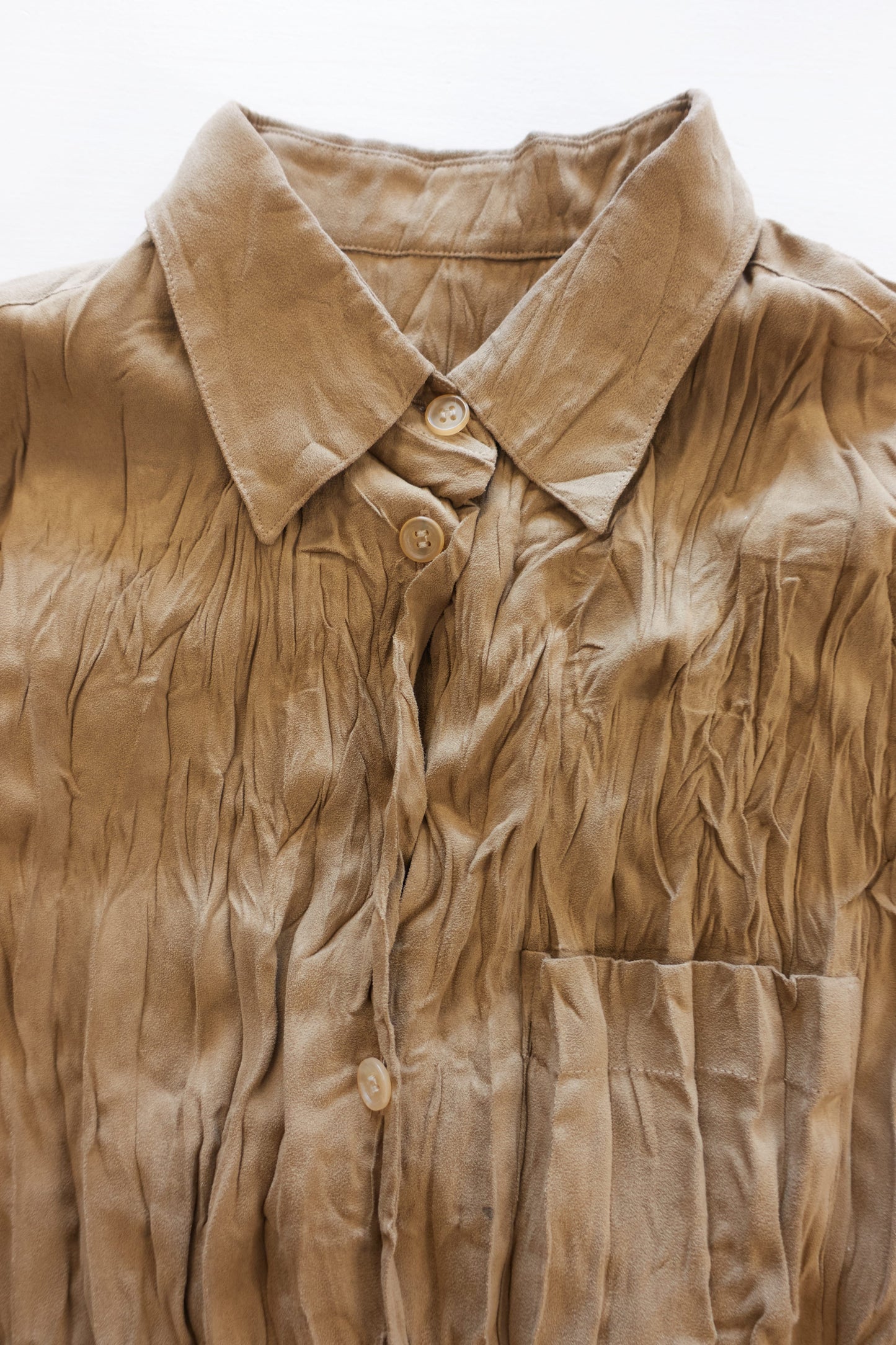 Issey Miyake white label faux suede crinkle shirt pant suit