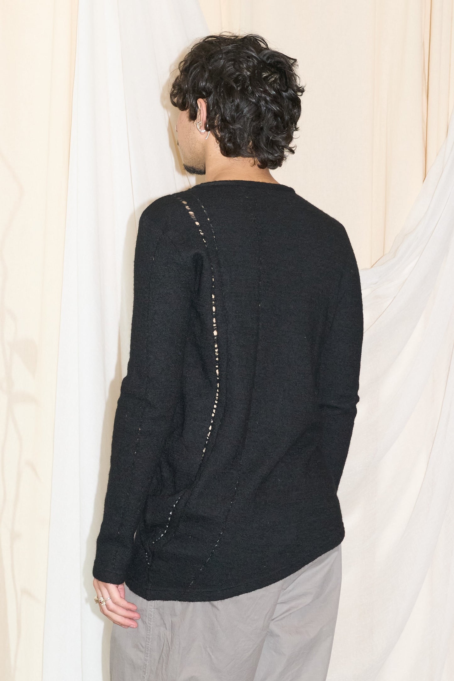 Yohji Yamamoto Y's black knit asymmetrical longsleeve