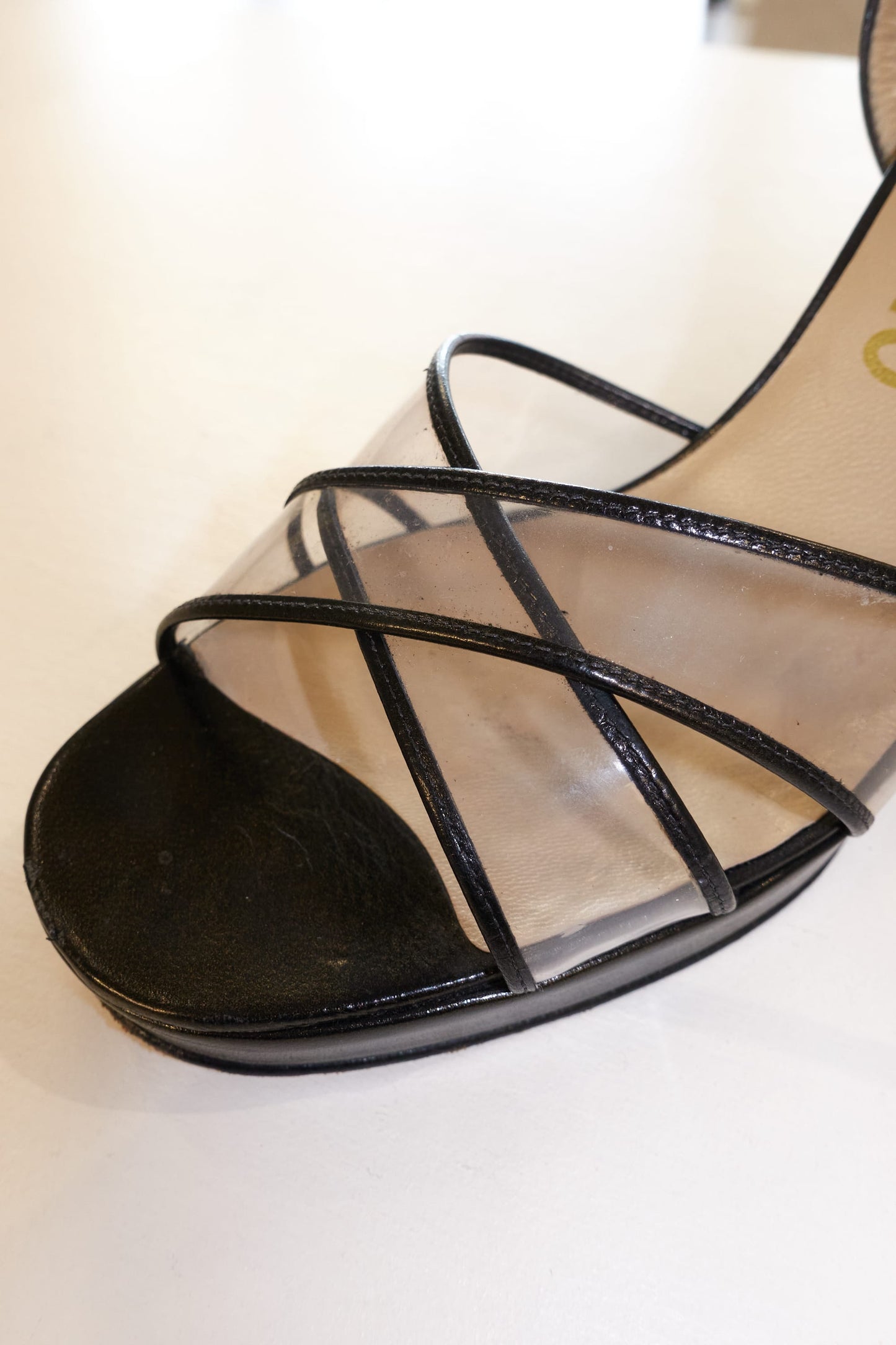 Salvatore Ferragamo clear strap sandal heels