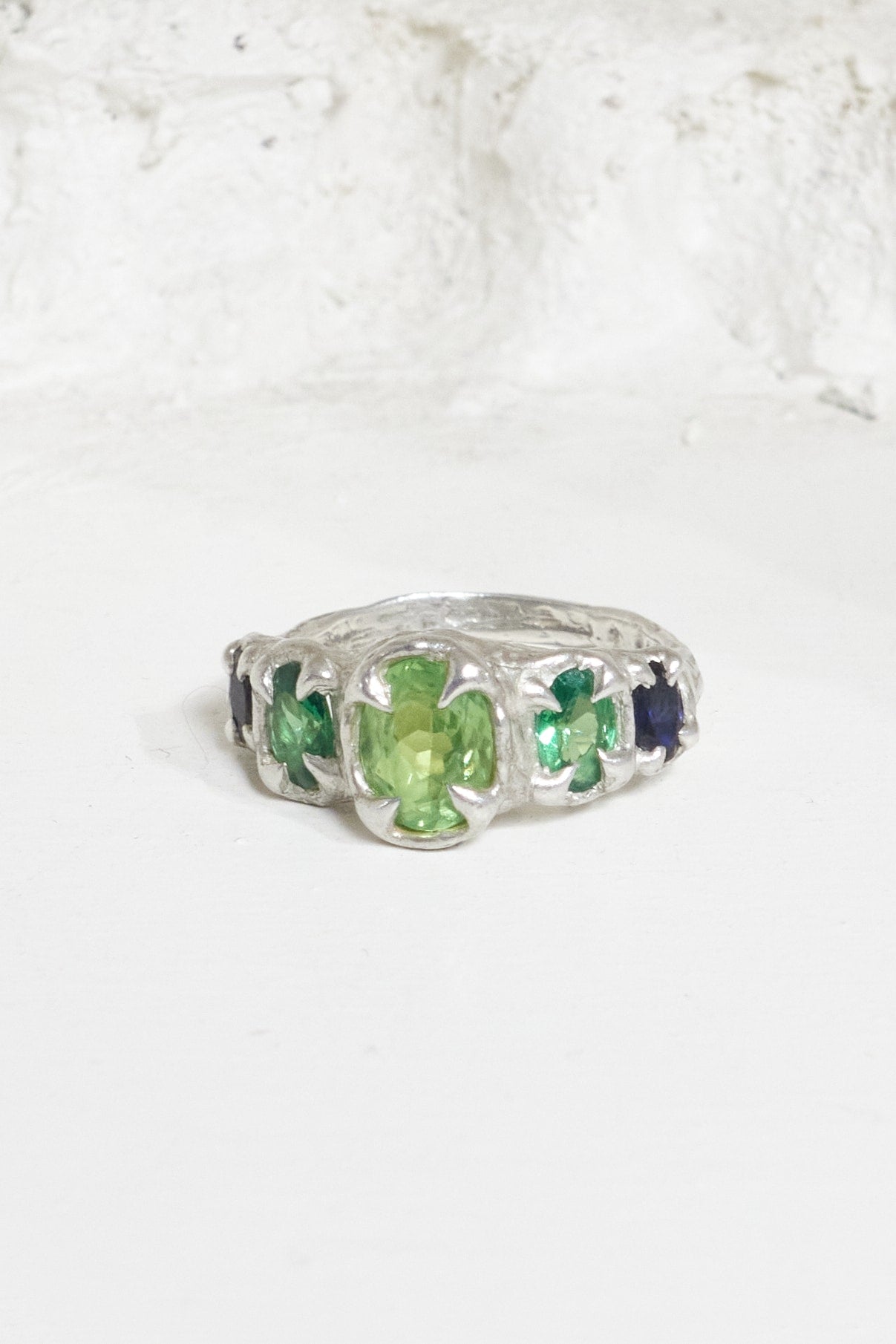 Outcast celestial ring dark tsavorite and blue sapphire