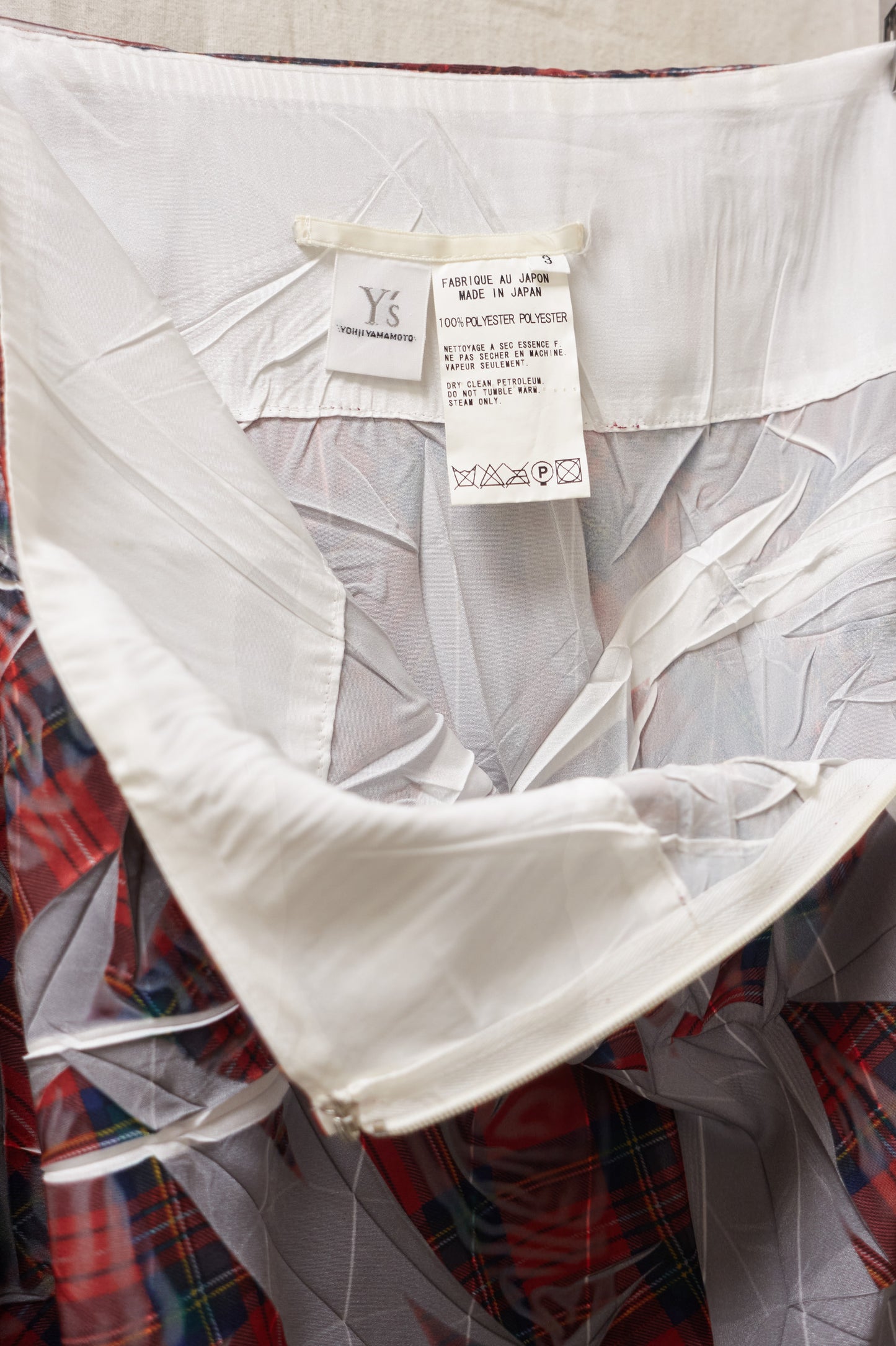 Yohji Yamamoto crease printed plaid skirt