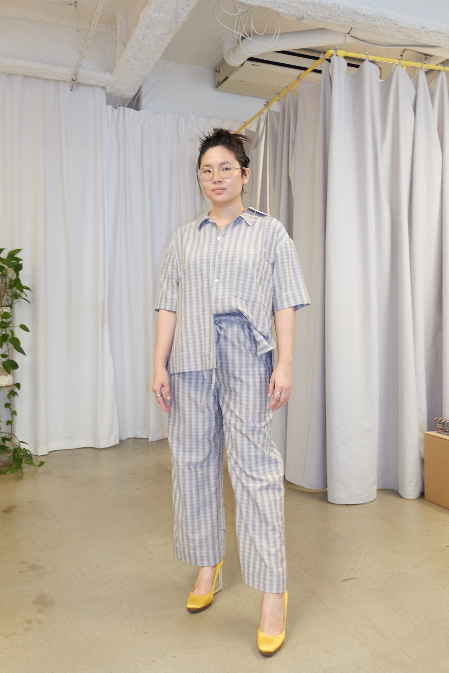 Antonia Papasergio silk check shirt & trousers