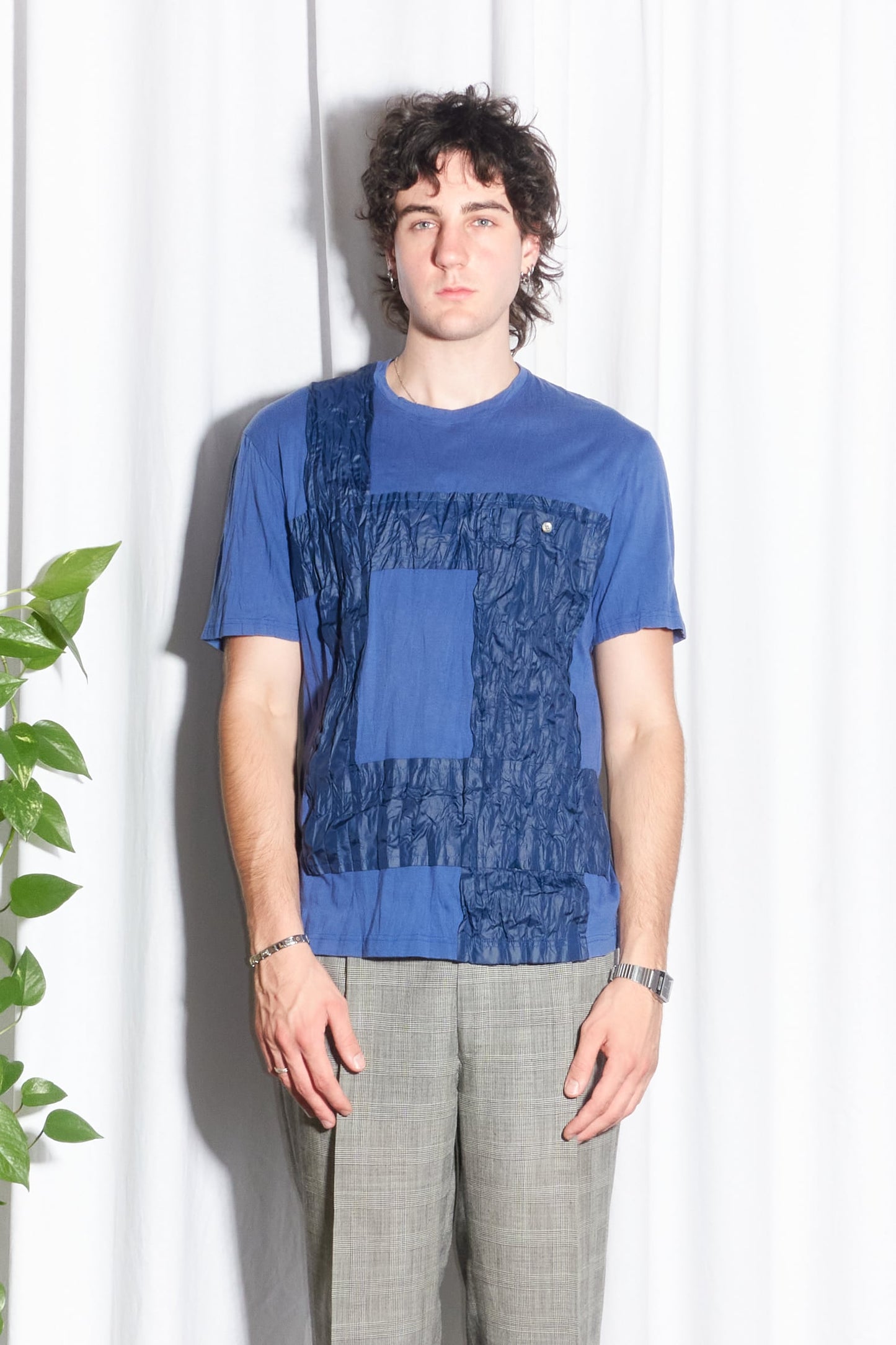 Issey Miyake Men patchwork crinkle t-shirt