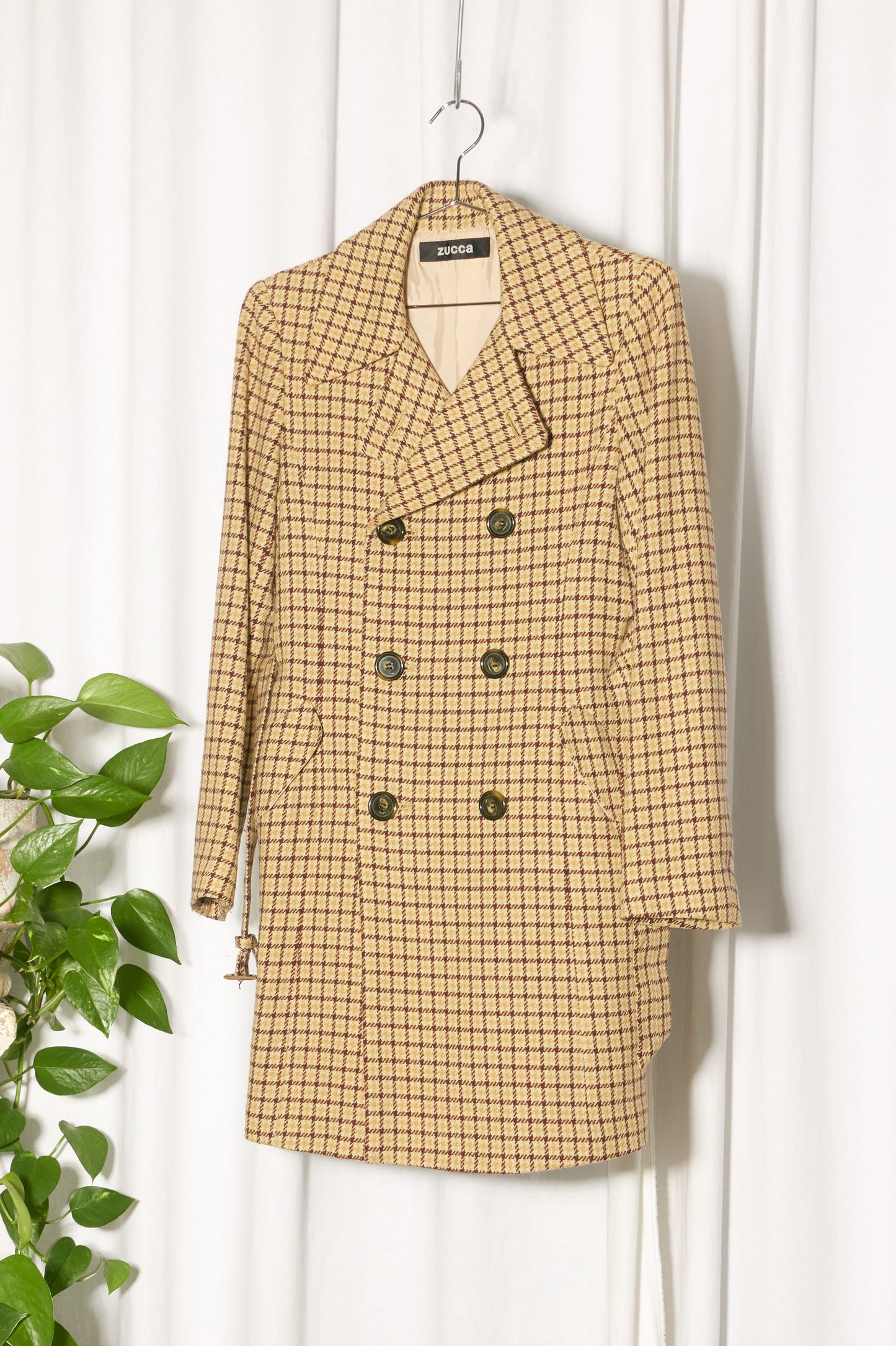 Zucca plaid wool belted coat