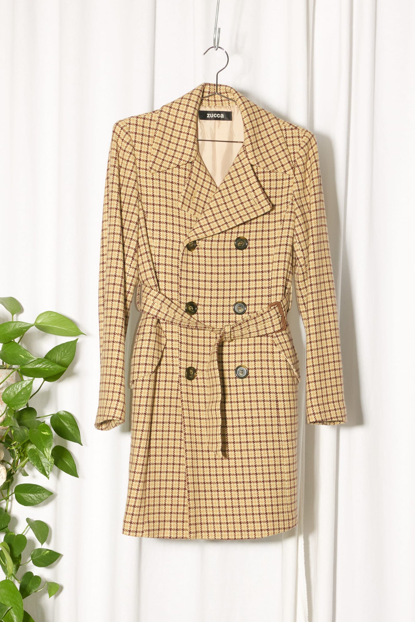 Zucca plaid wool belted coat