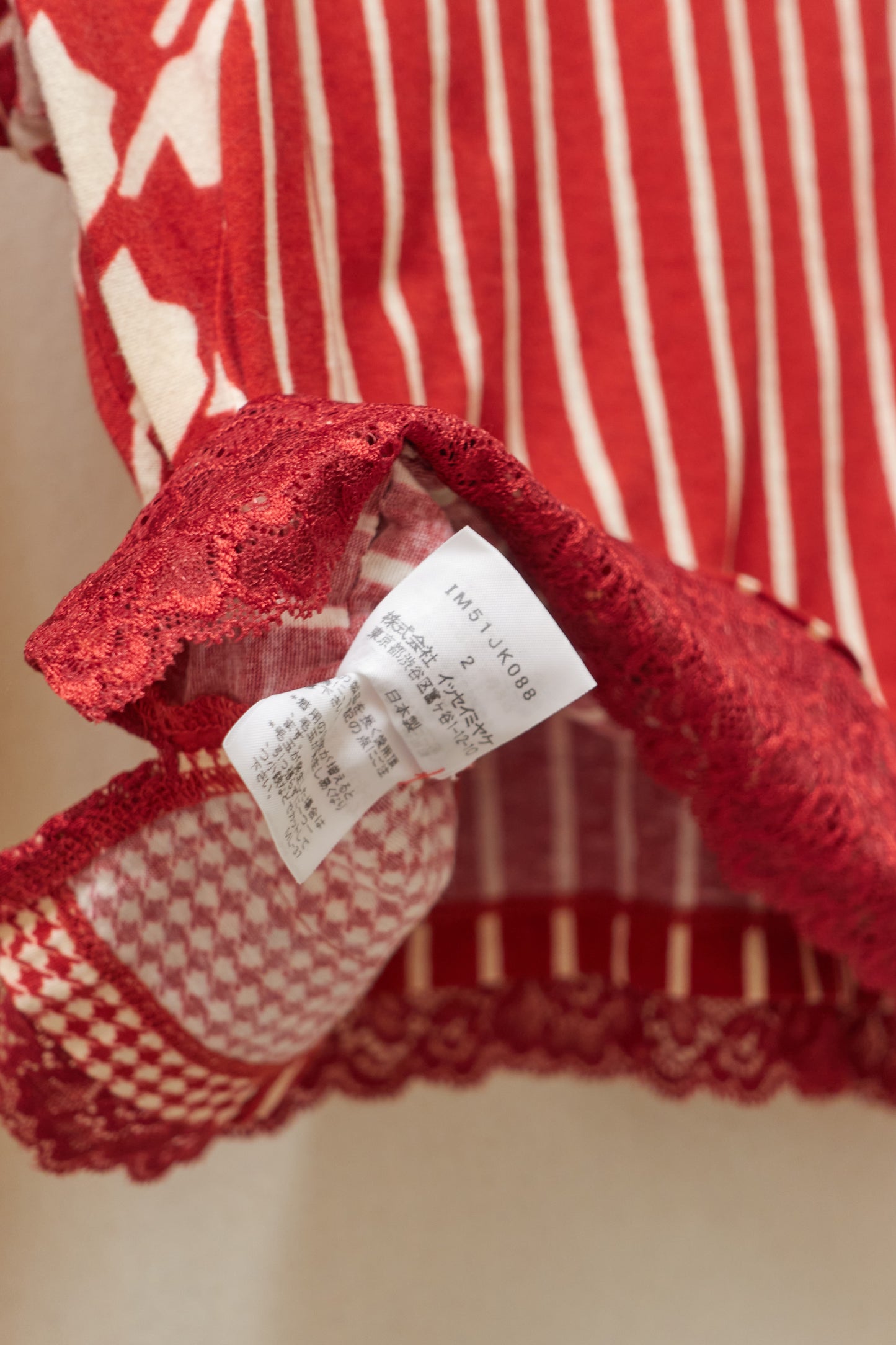 Issey Miyake multi panel pattern top with lace