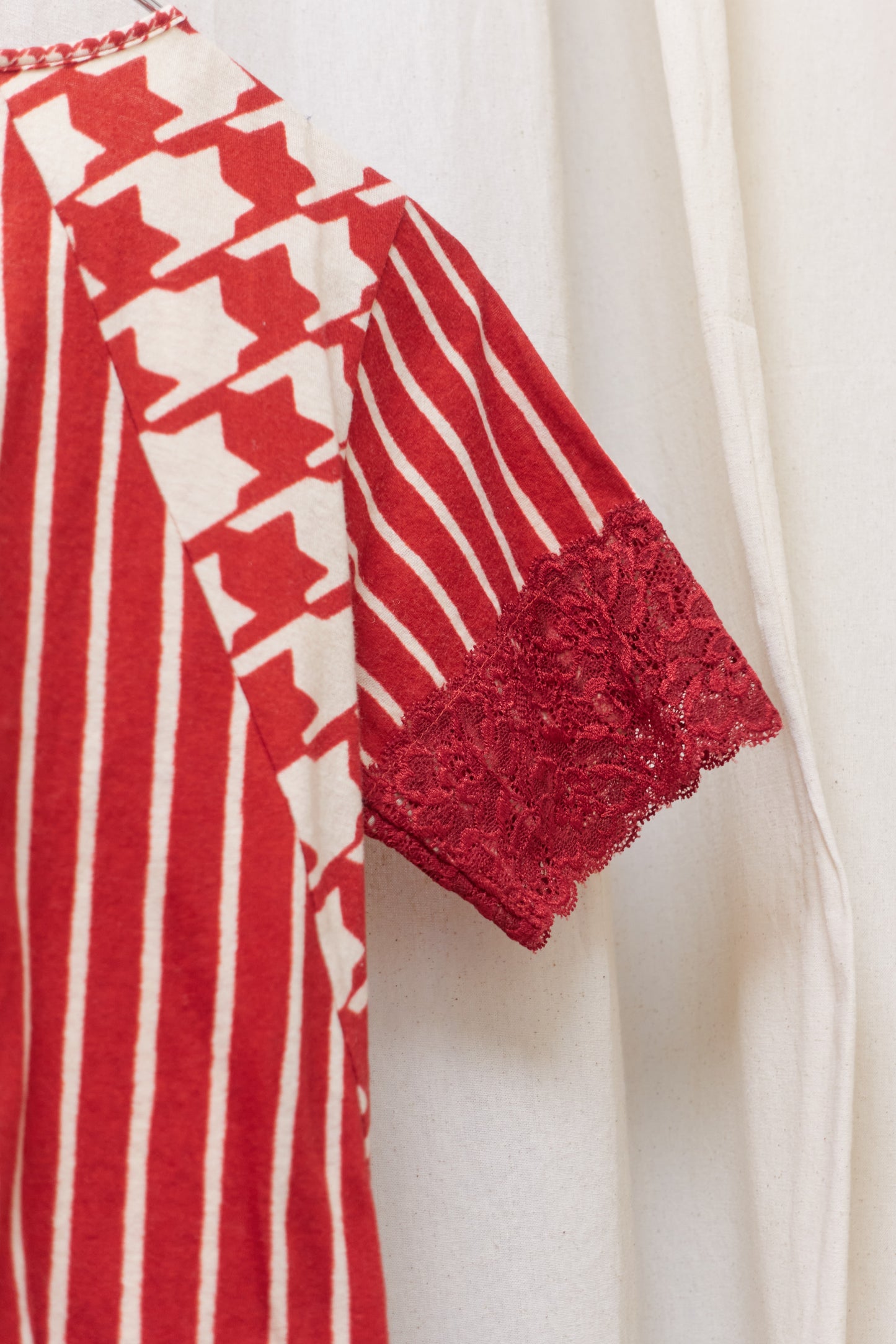 Issey Miyake multi panel pattern top with lace