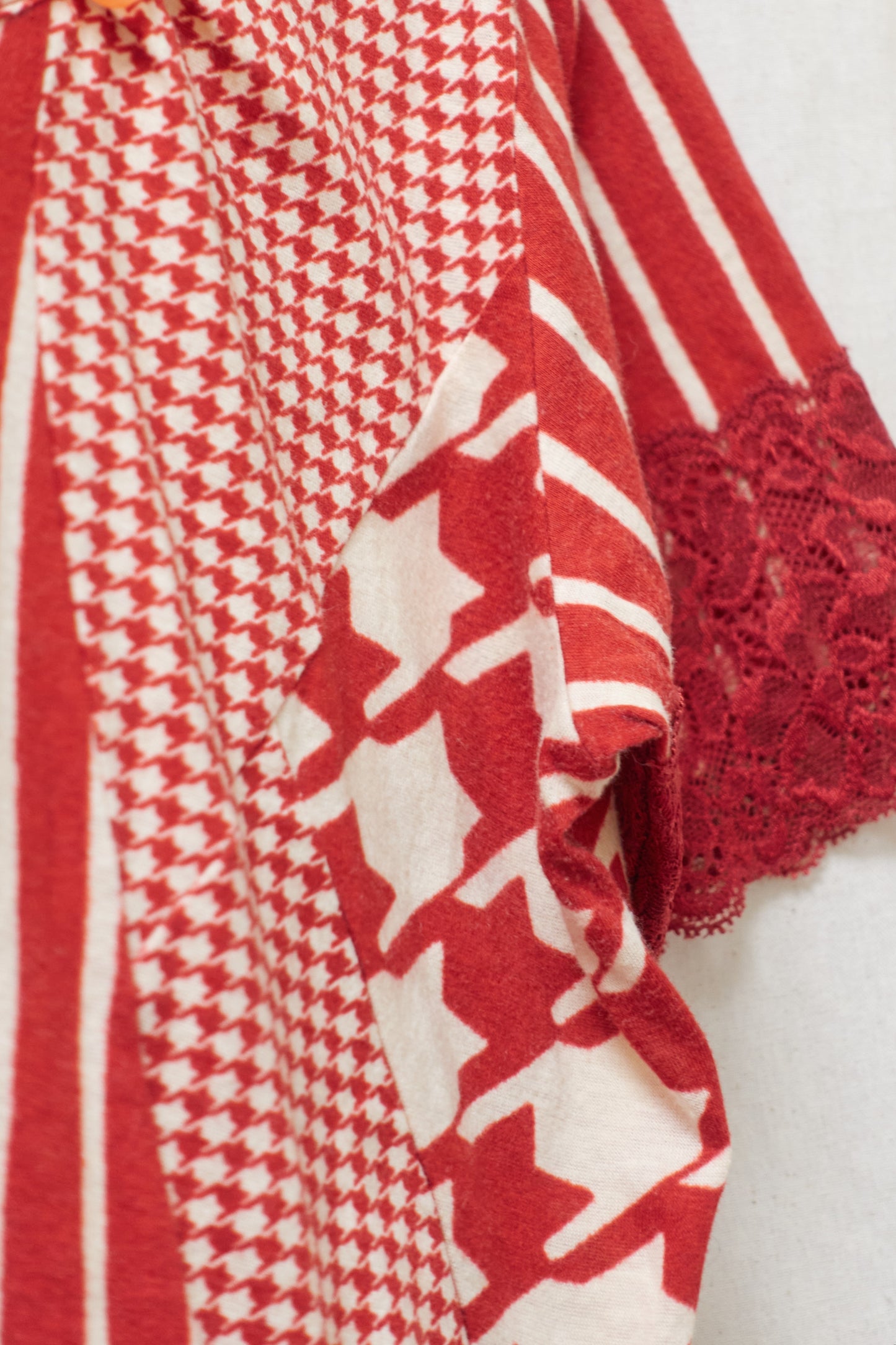 Issey Miyake multi panel pattern top with lace