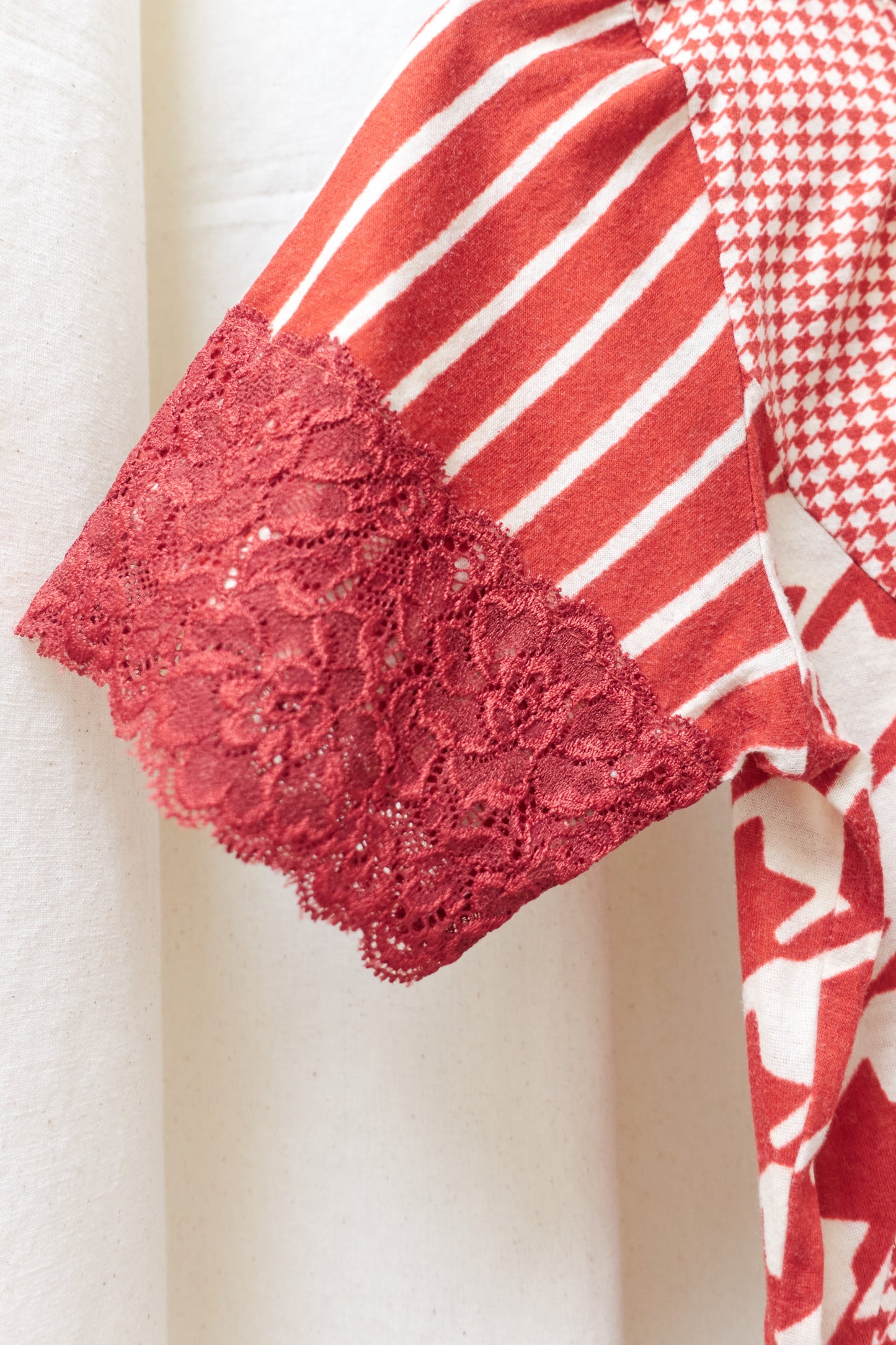 Issey Miyake multi panel pattern top with lace