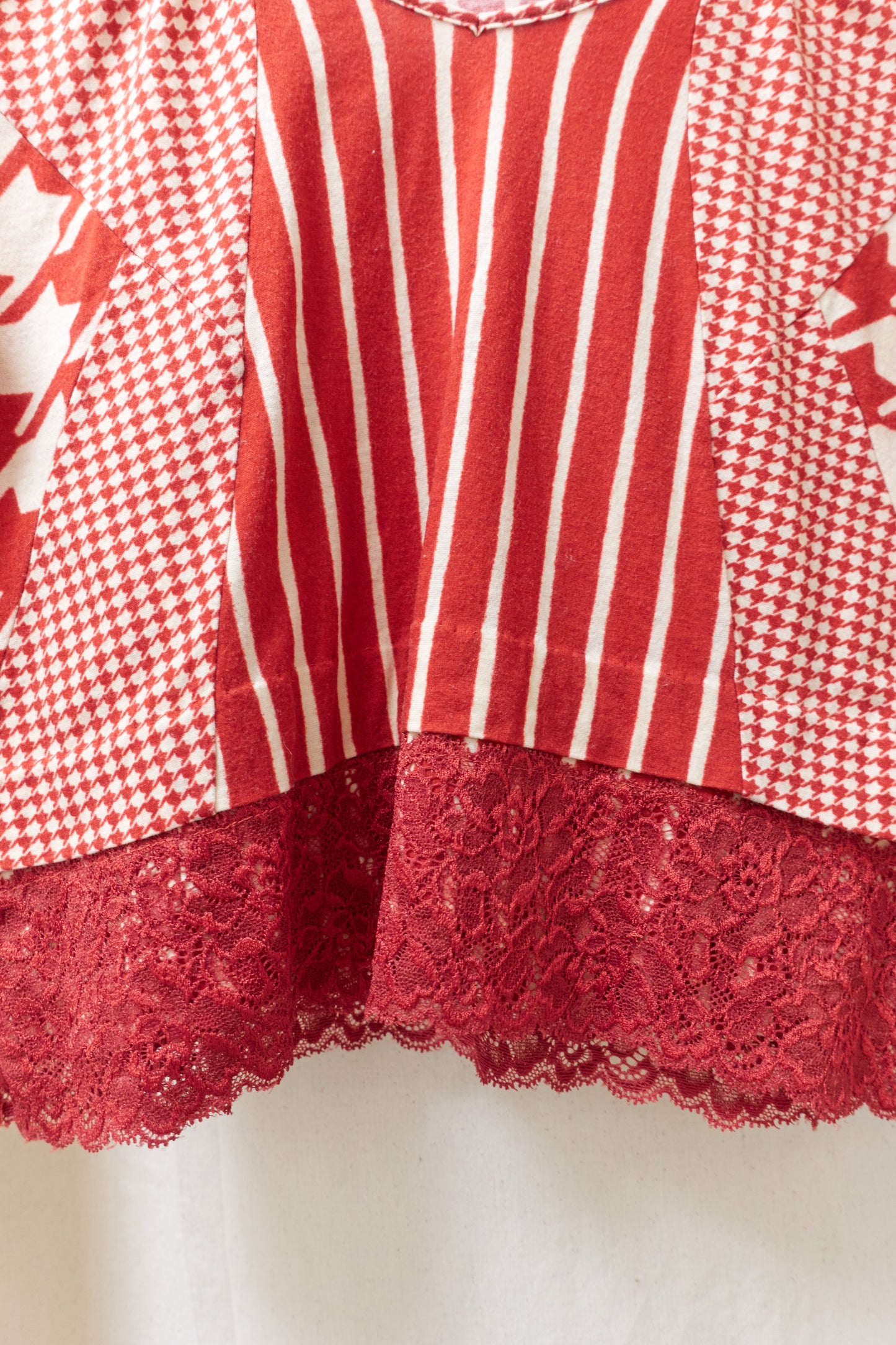 Issey Miyake multi panel pattern top with lace