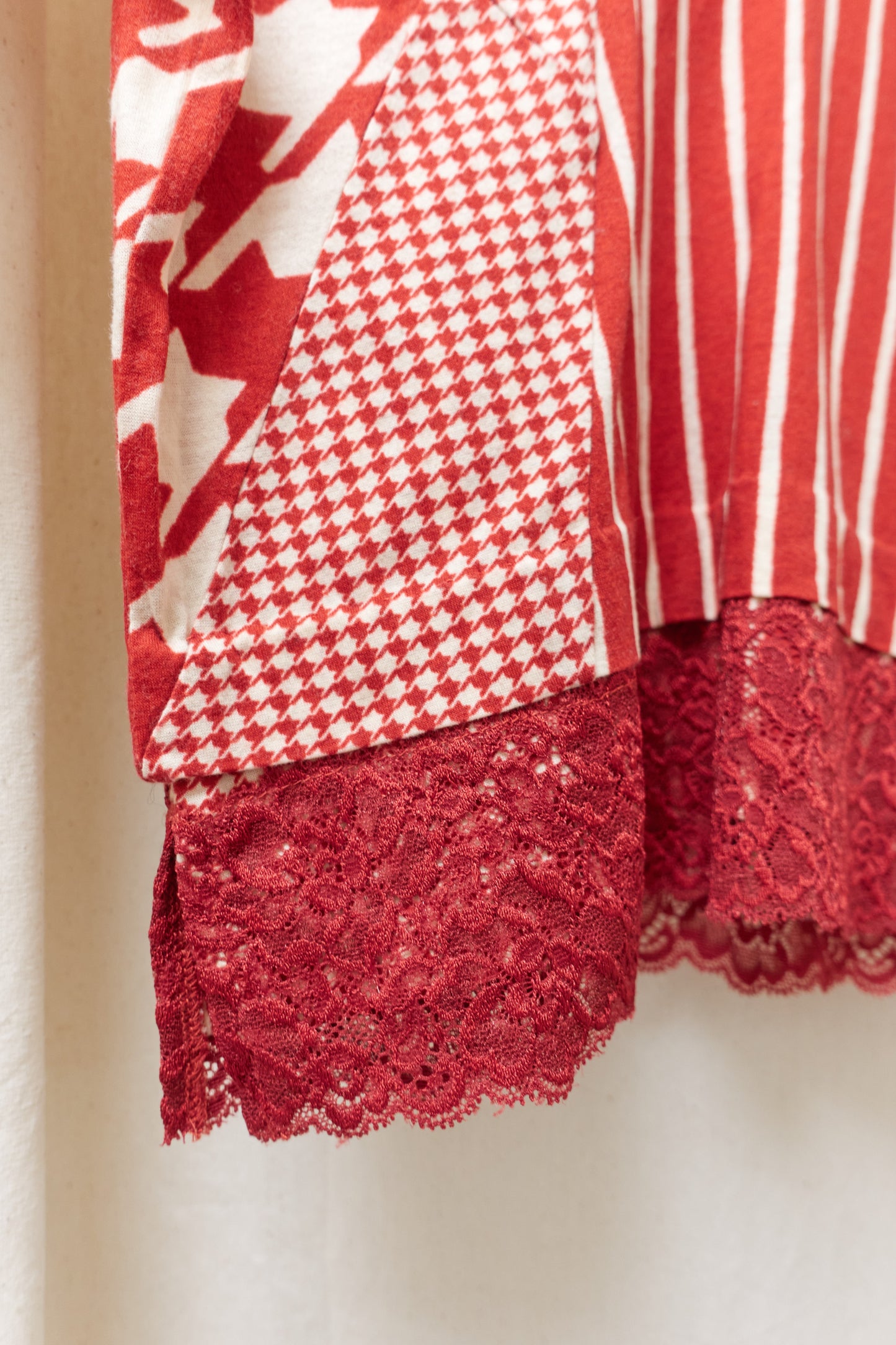 Issey Miyake multi panel pattern top with lace