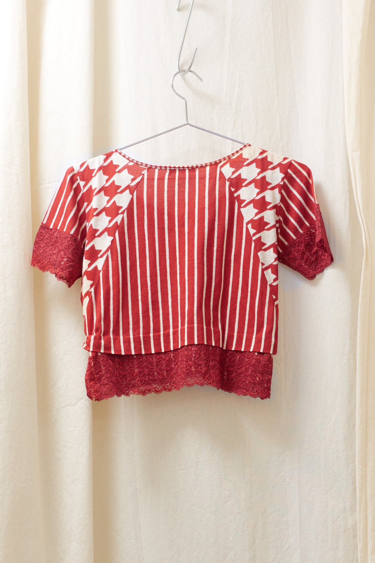 Issey Miyake multi panel pattern top with lace