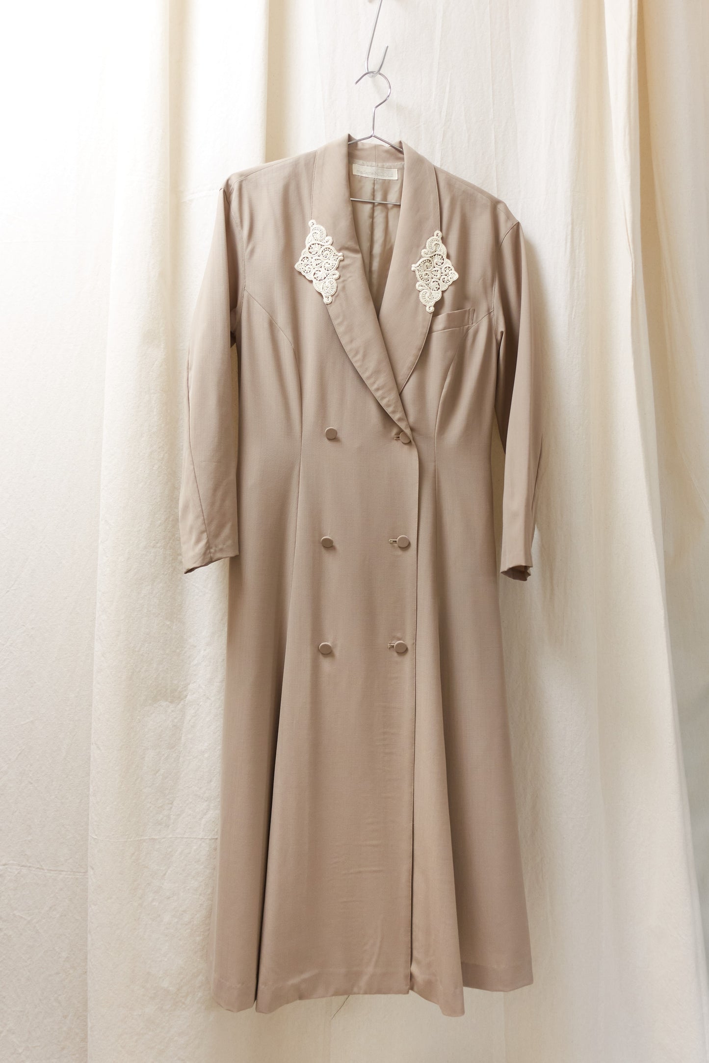 Madame Nicole full length coat with embroidery lapel detail