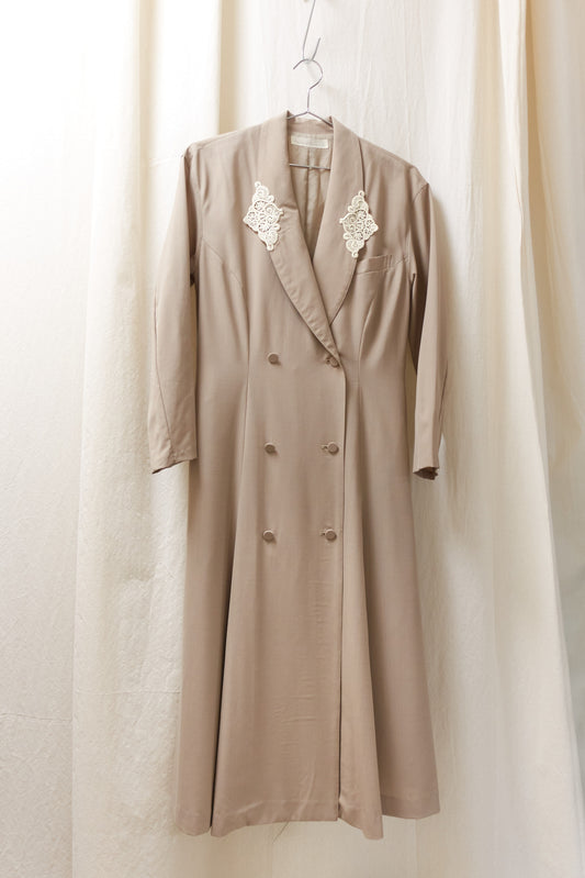 Madame Nicole full length coat with embroidery lapel detail