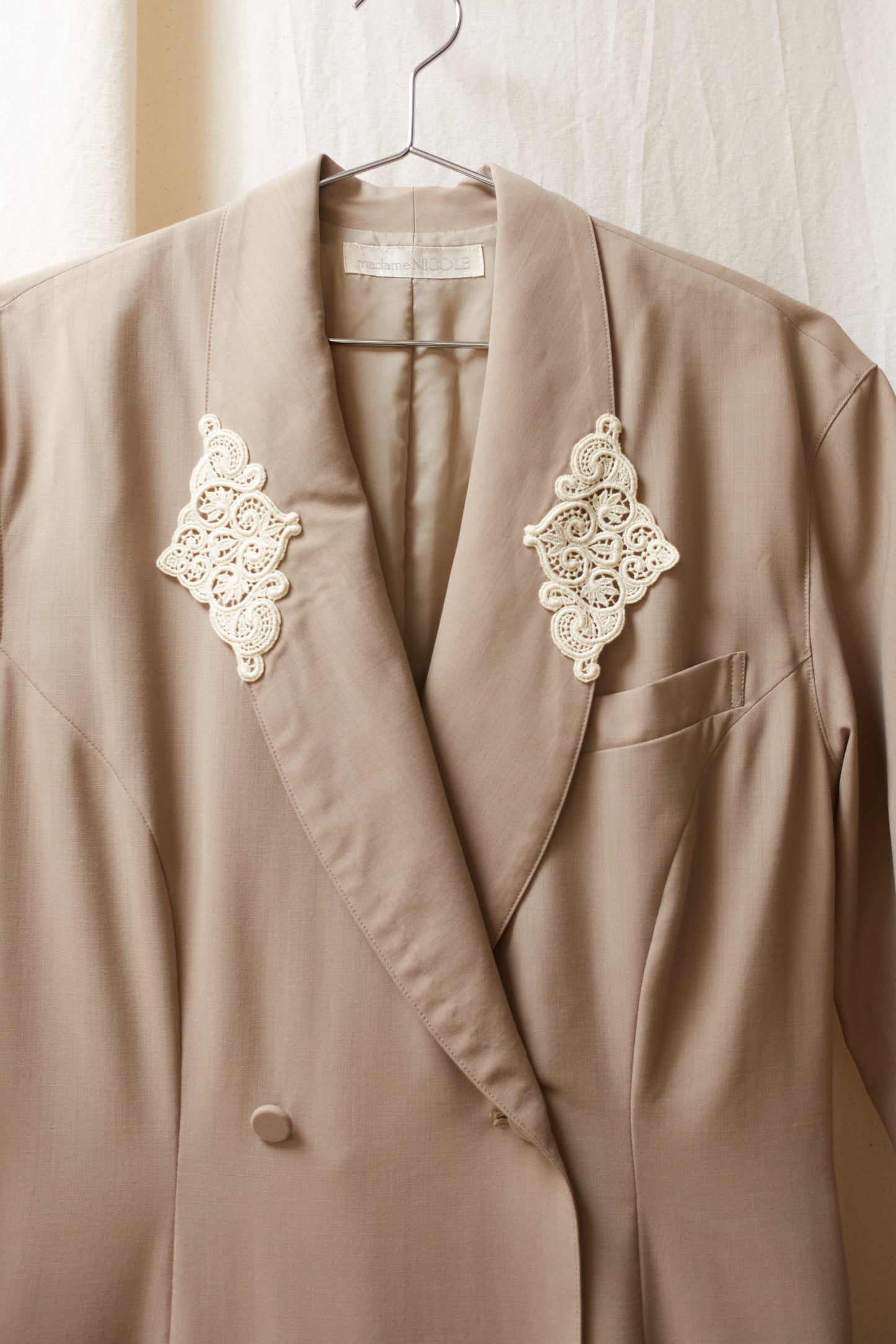 Madame Nicole full length coat with embroidery lapel detail