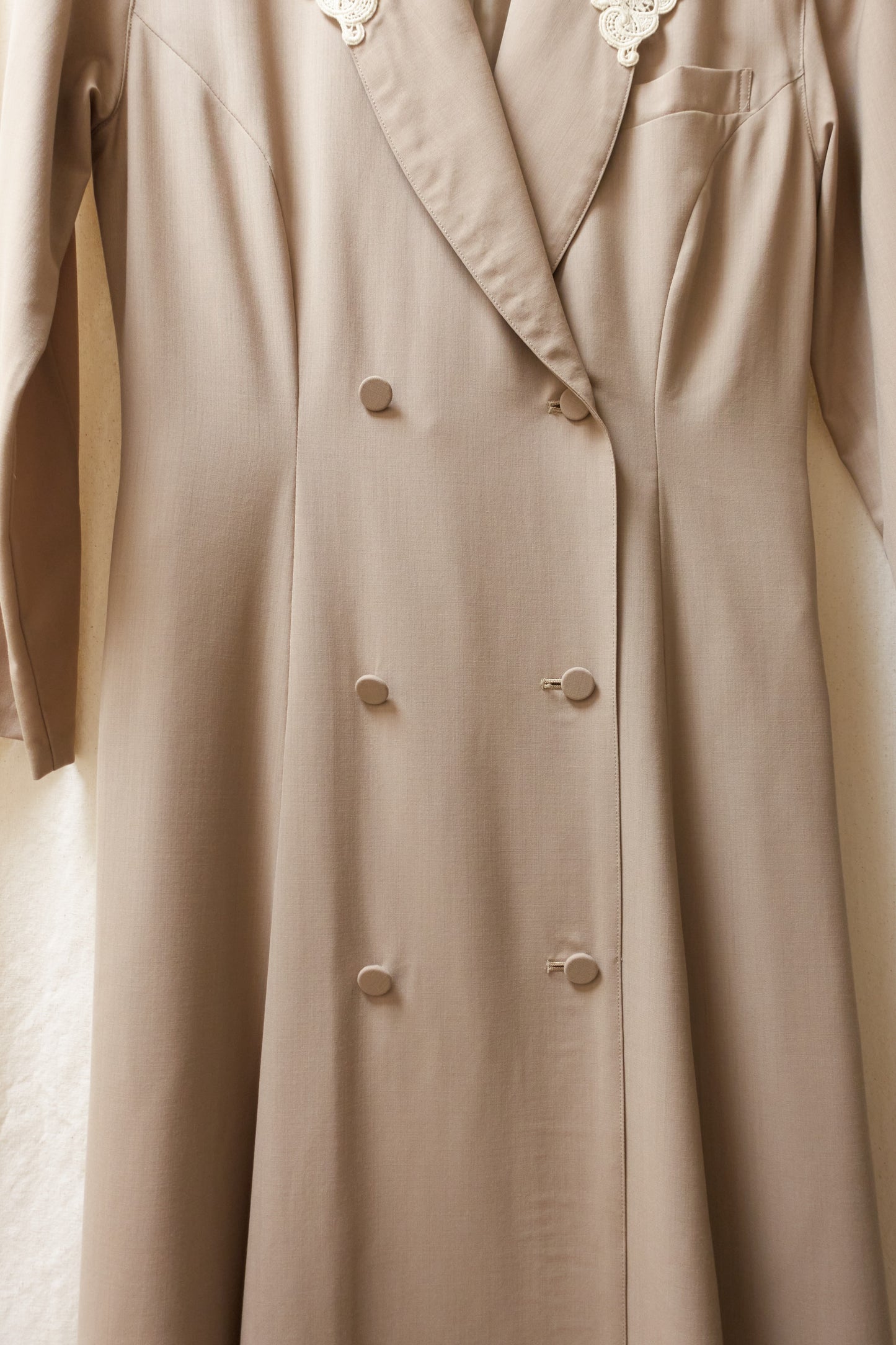 Madame Nicole full length coat with embroidery lapel detail