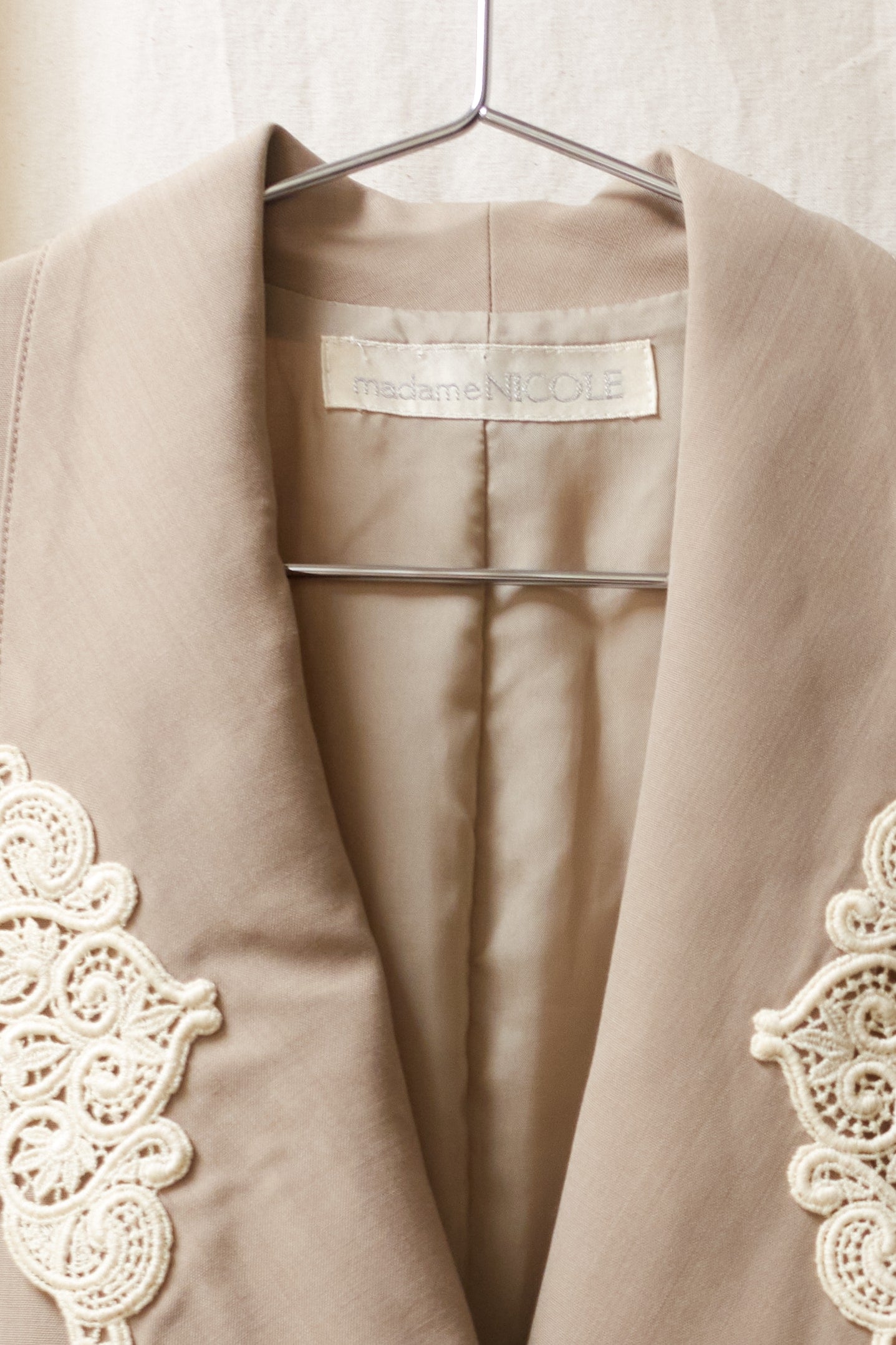 Madame Nicole full length coat with embroidery lapel detail