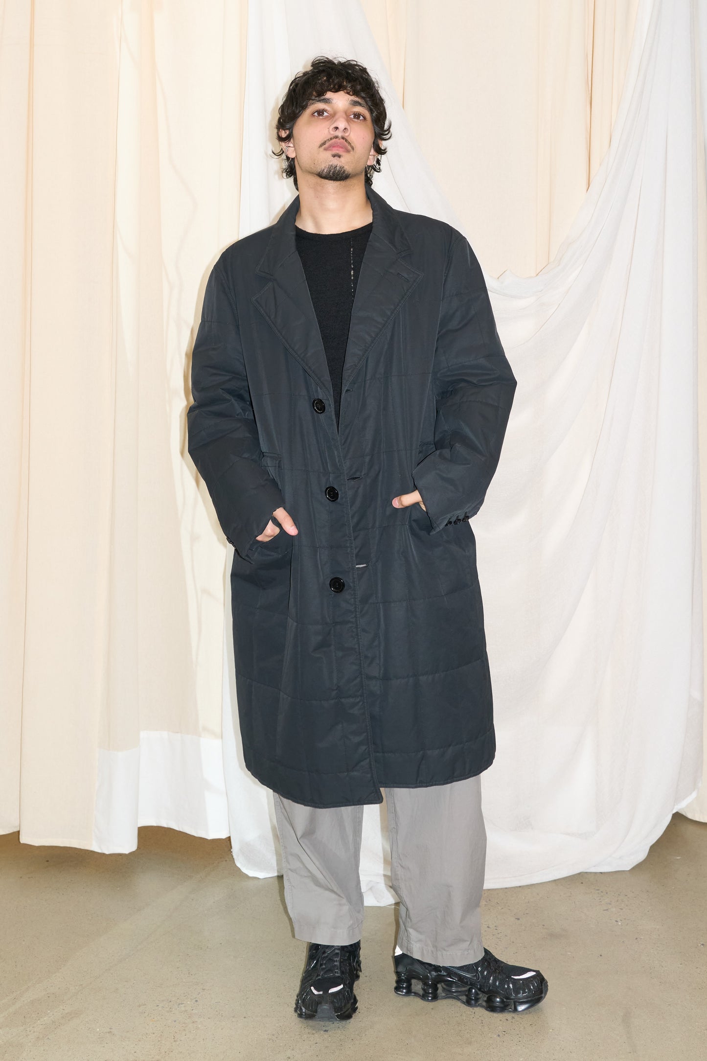 Salvatore Ferragamo quilted charcoal coat