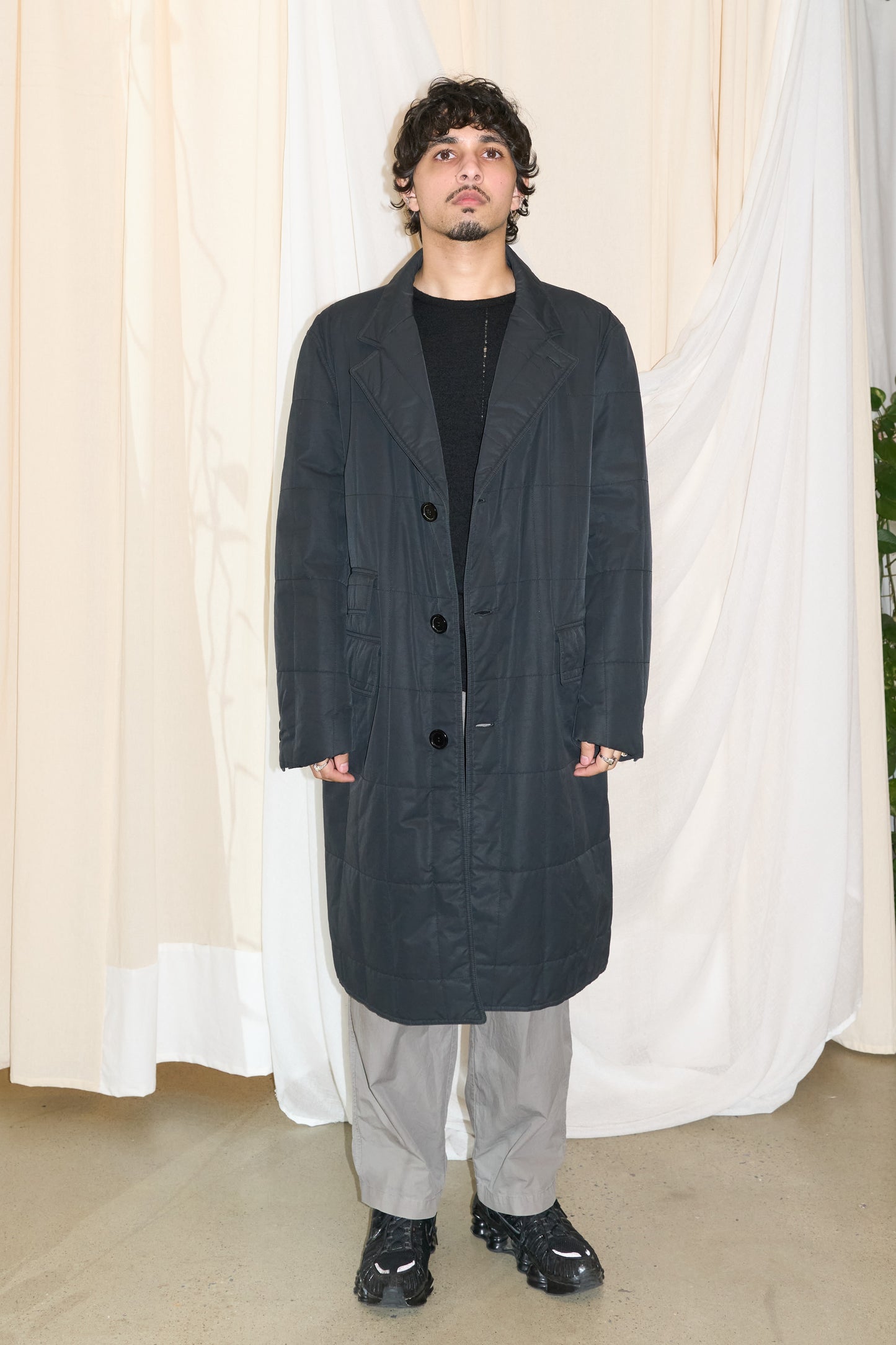 Salvatore Ferragamo quilted charcoal coat