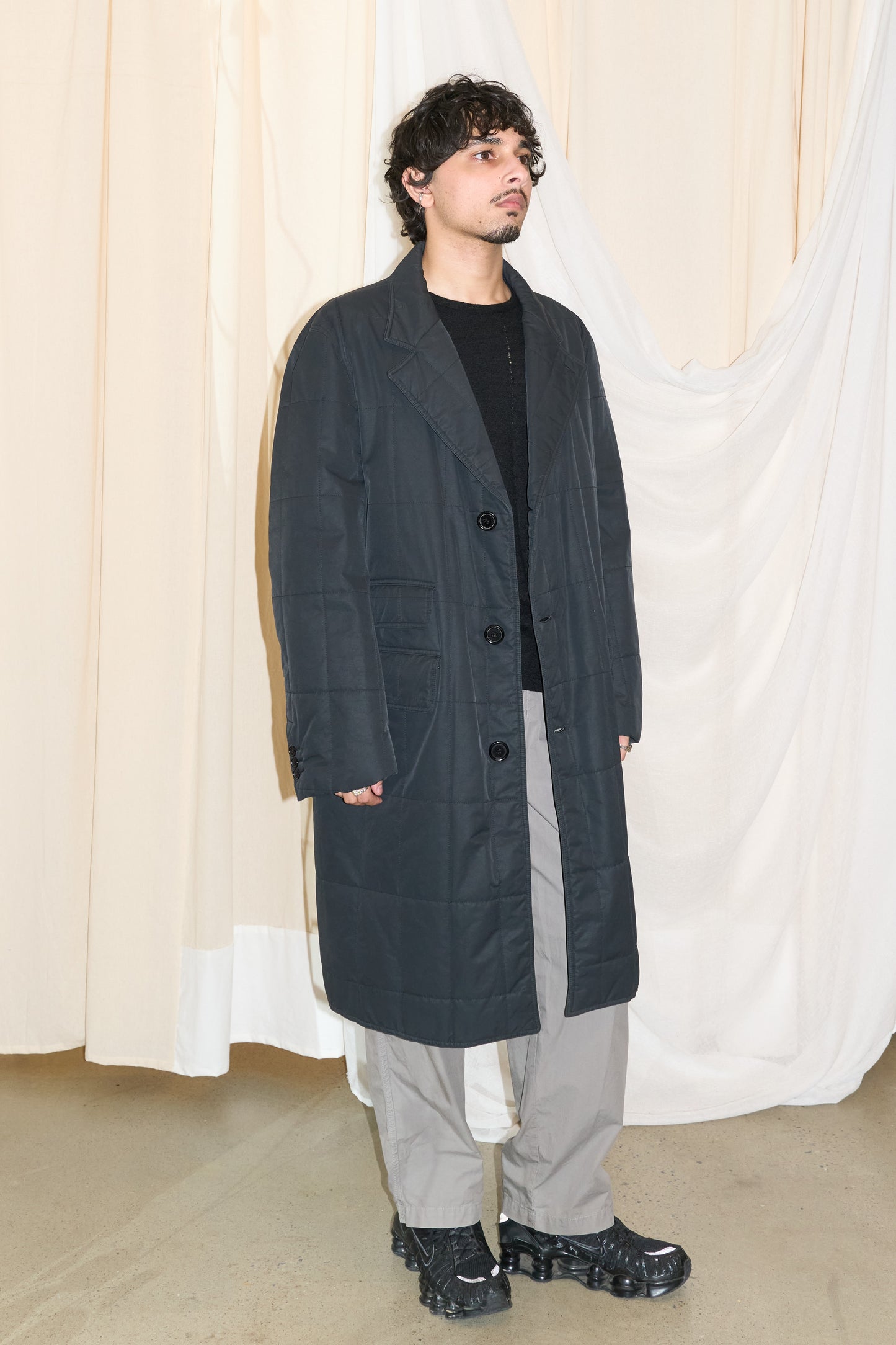 Salvatore Ferragamo quilted charcoal coat