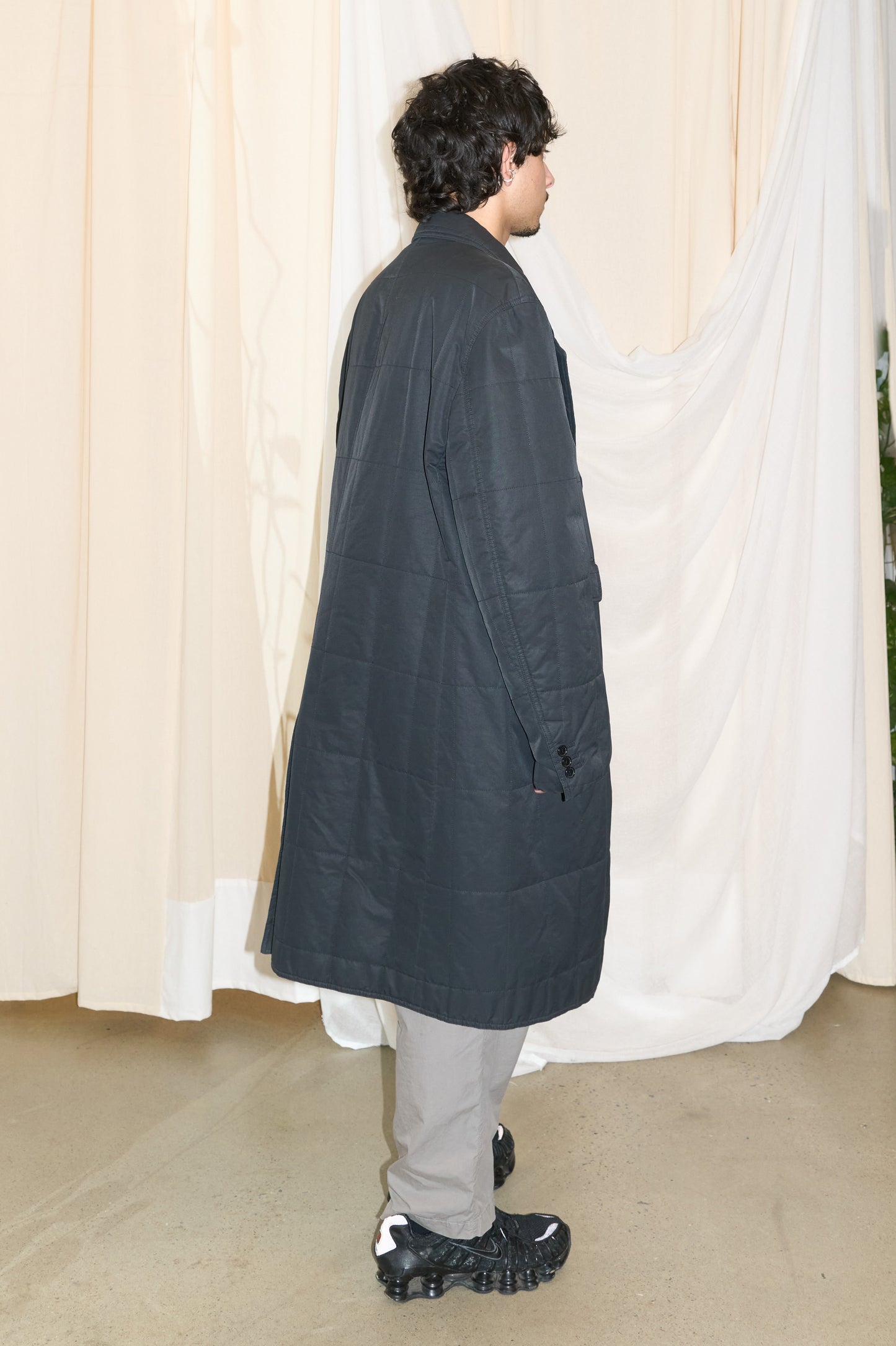 Salvatore Ferragamo quilted charcoal coat