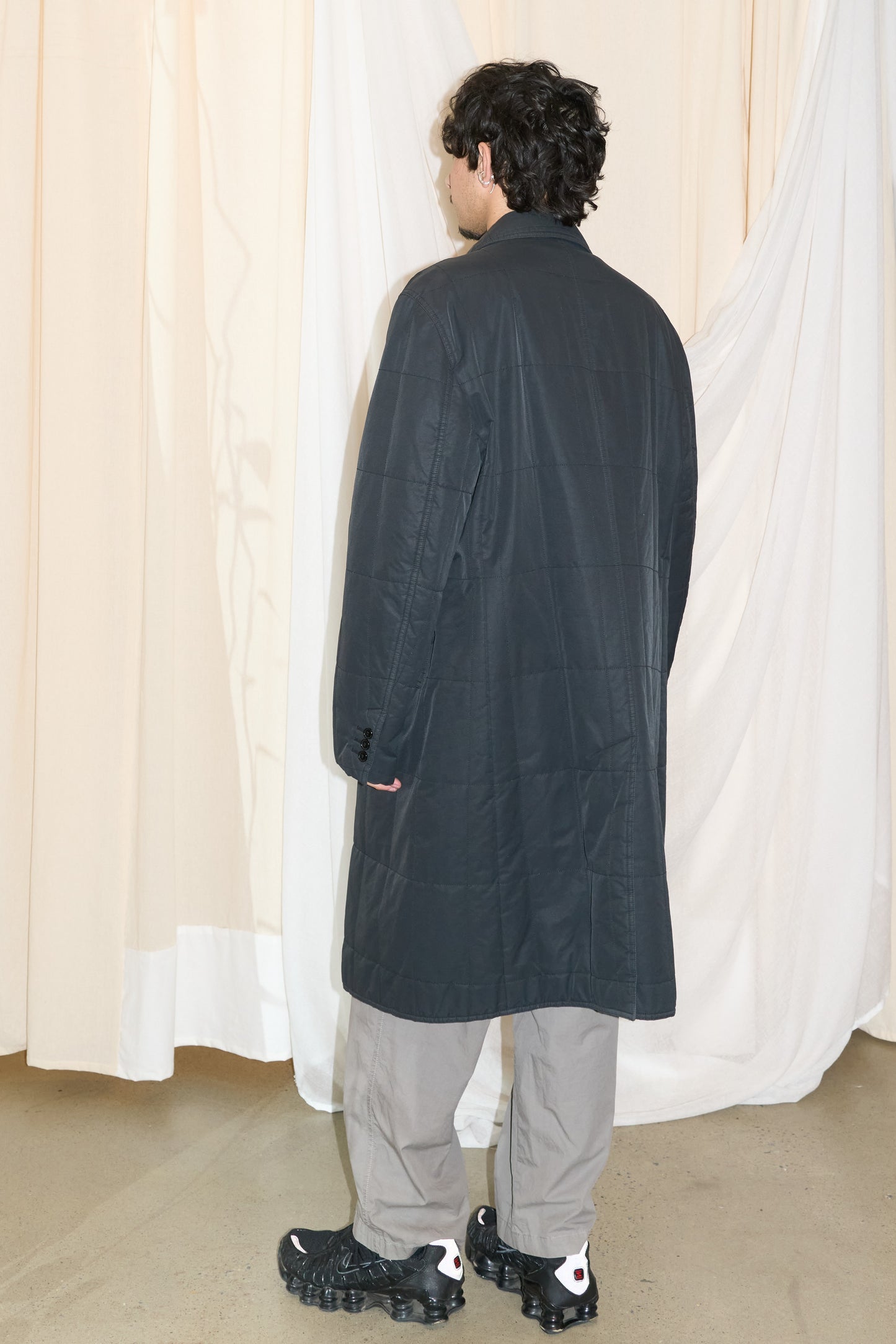 Salvatore Ferragamo quilted charcoal coat
