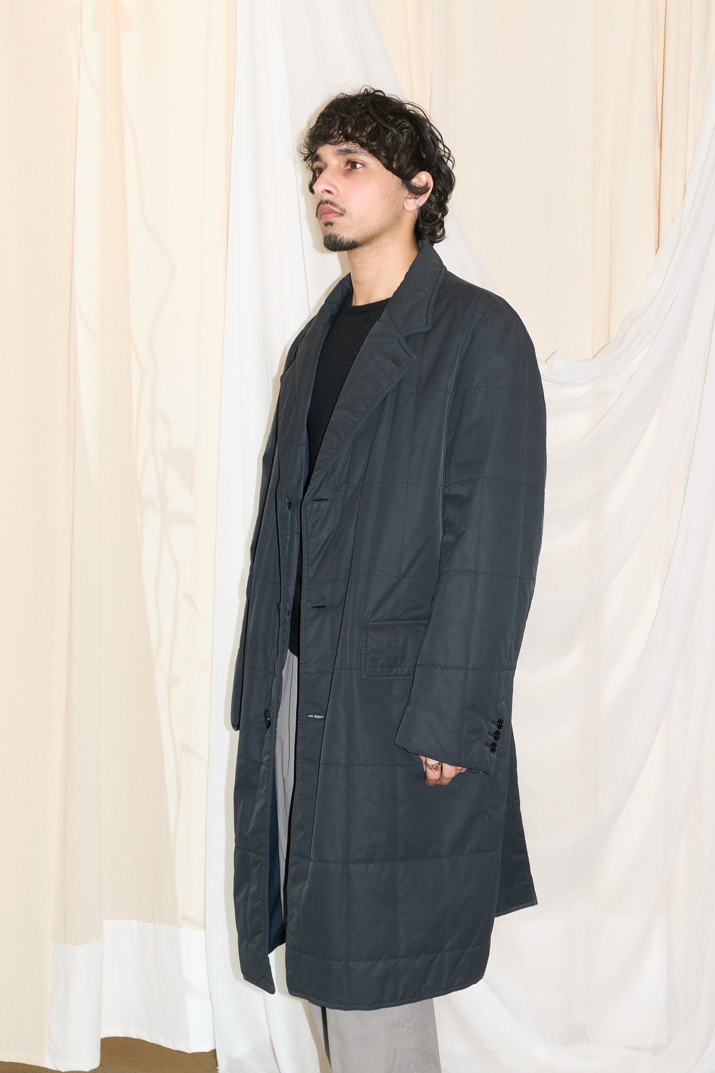Salvatore Ferragamo quilted charcoal coat
