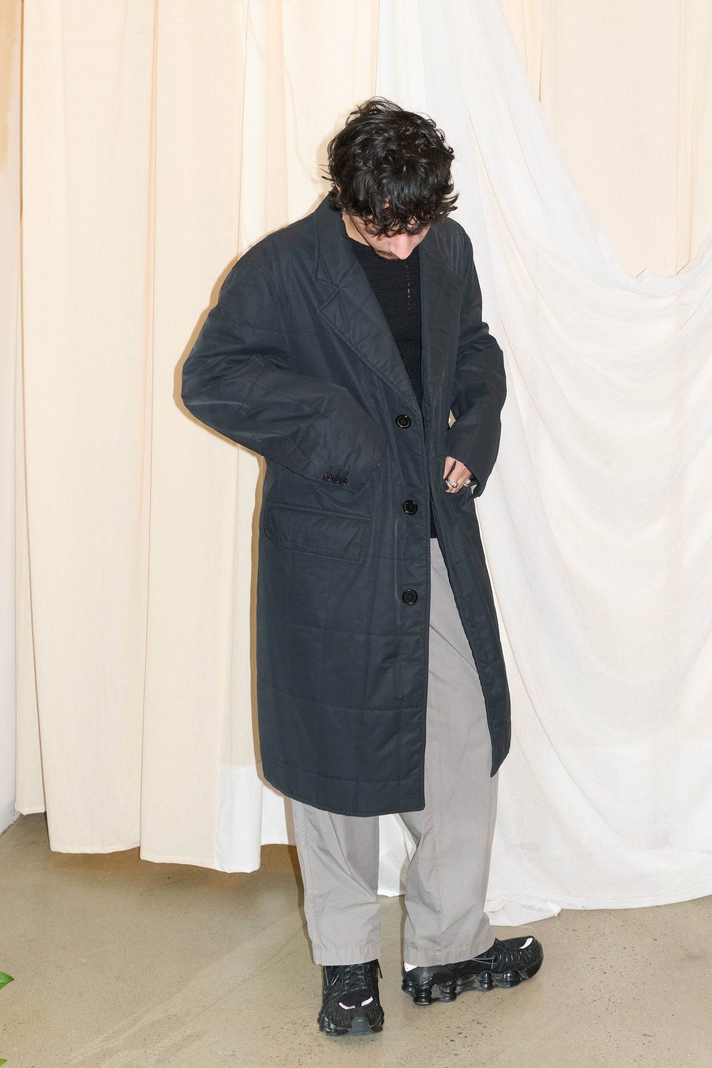 Salvatore Ferragamo quilted charcoal coat