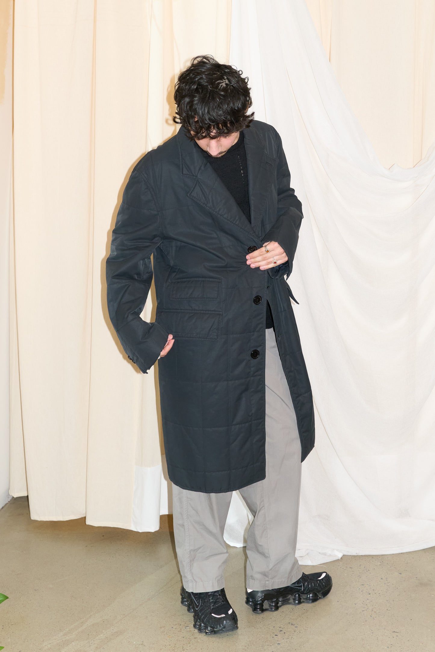 Salvatore Ferragamo quilted charcoal coat