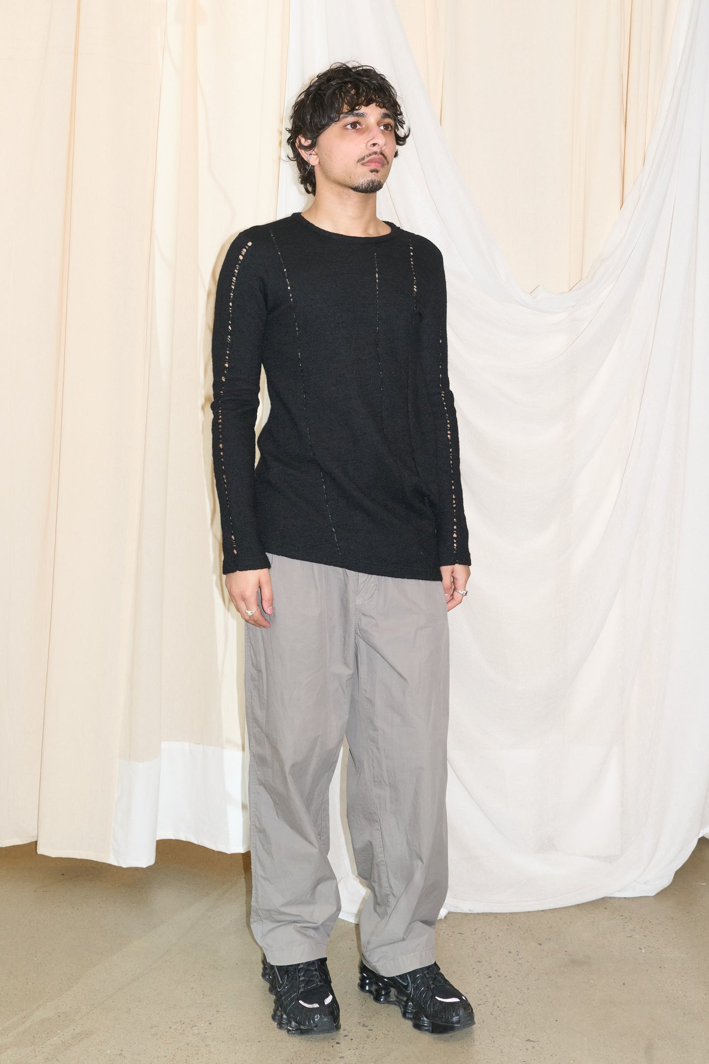 Yohji Yamamoto Y's black knit asymmetrical longsleeve