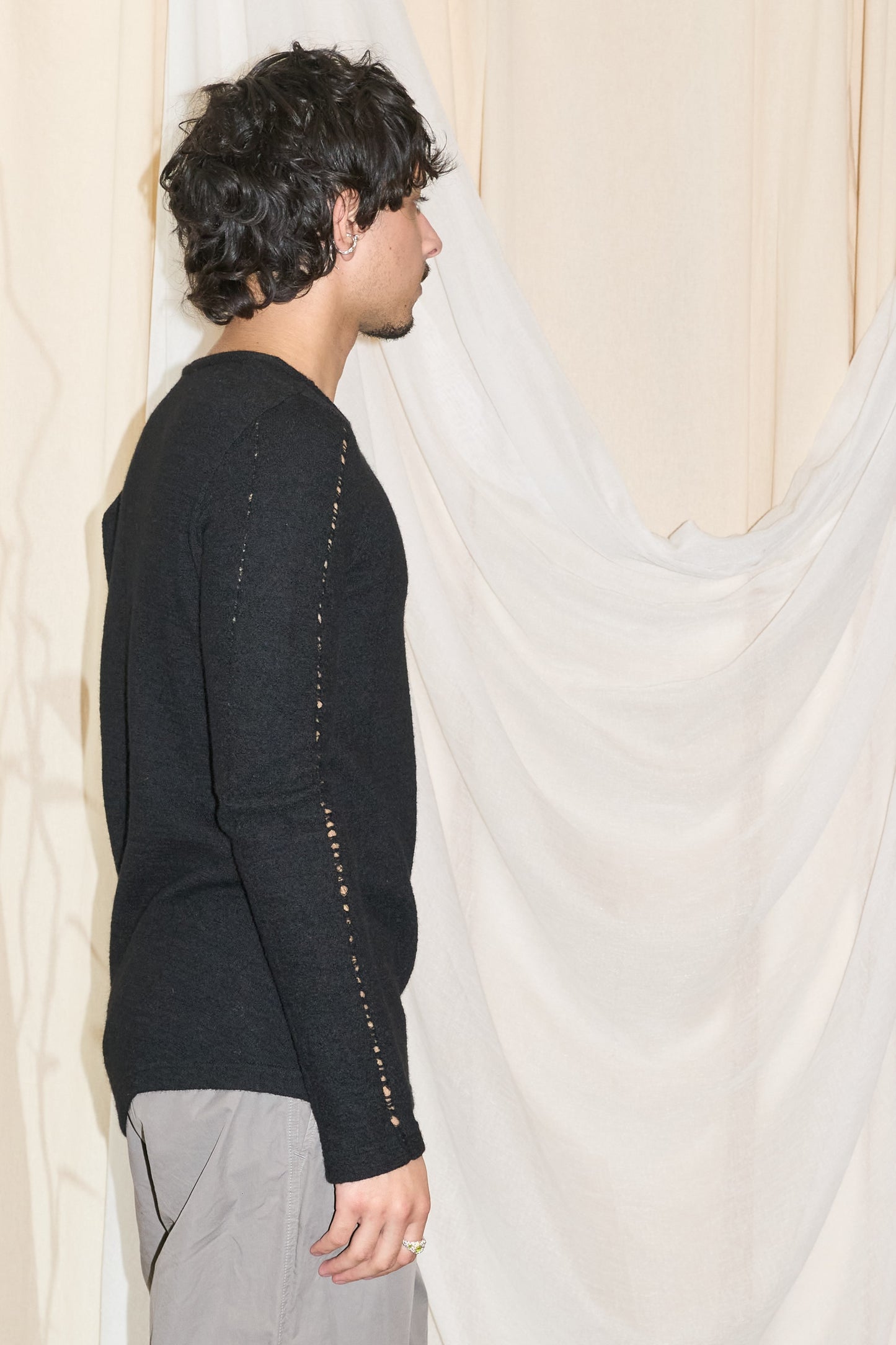 Yohji Yamamoto Y's black knit asymmetrical longsleeve