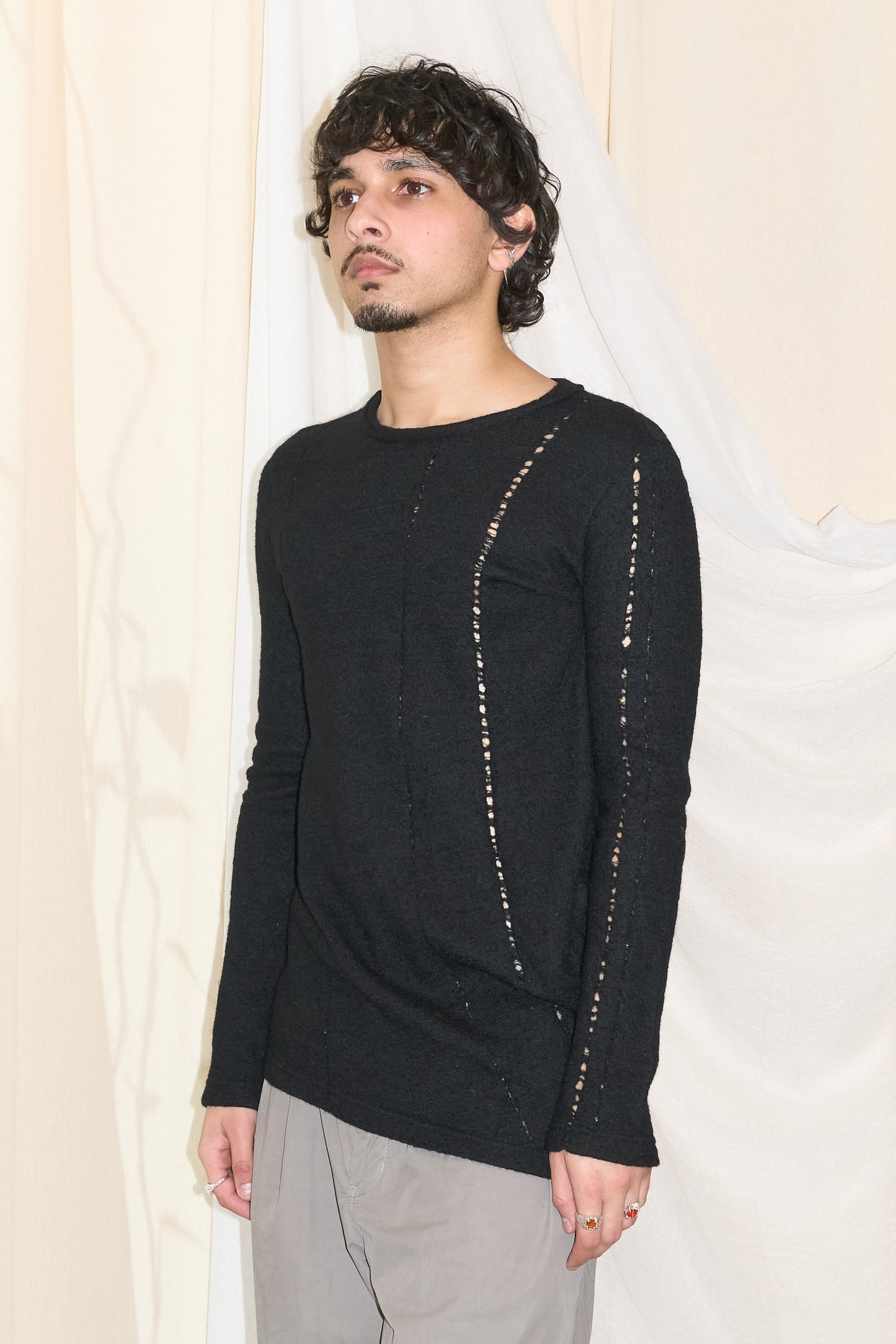 Yohji Yamamoto Y's black knit asymmetrical longsleeve