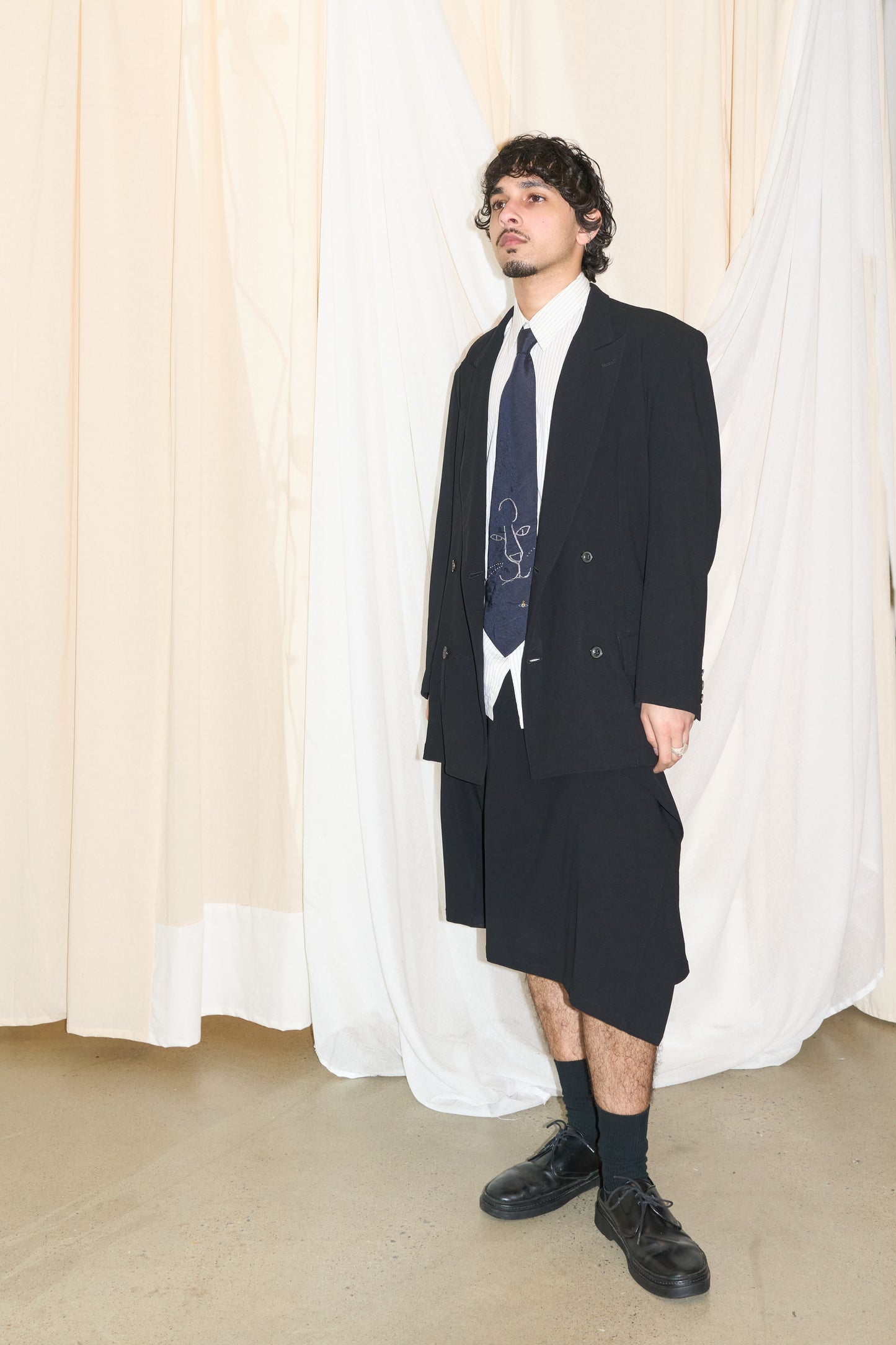 Yohji Yamamoto Y's double breasted asymmetrical skort suit
