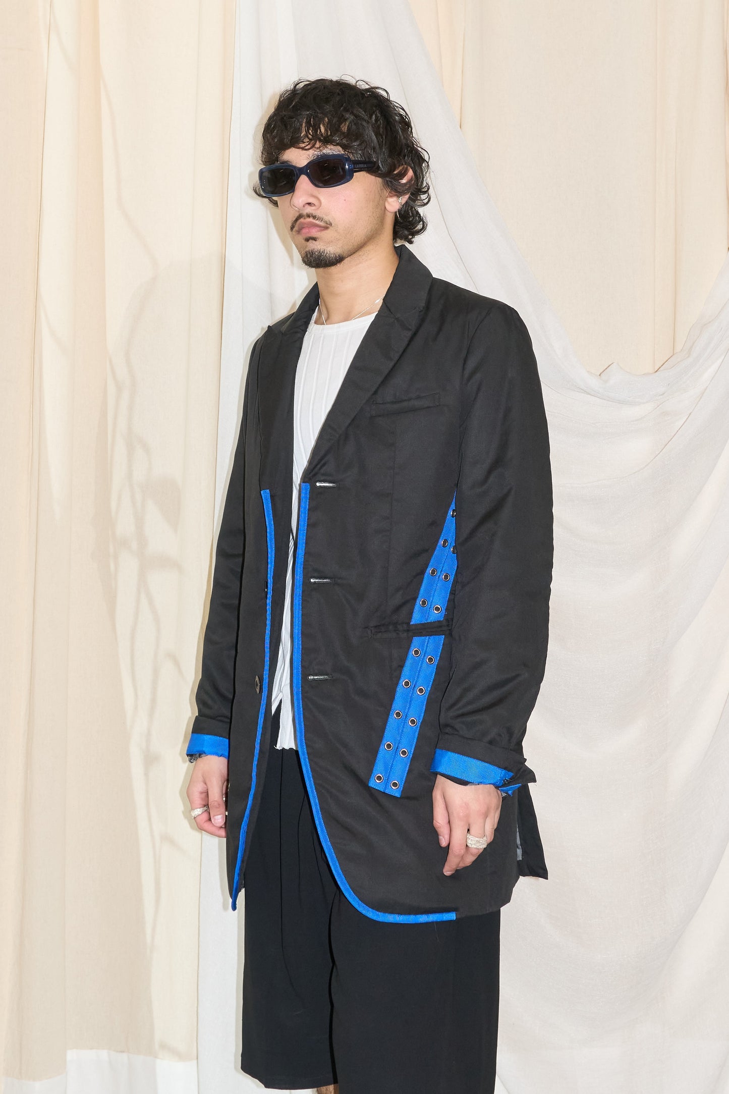 John Undercover padded blazer with blue tape accents
