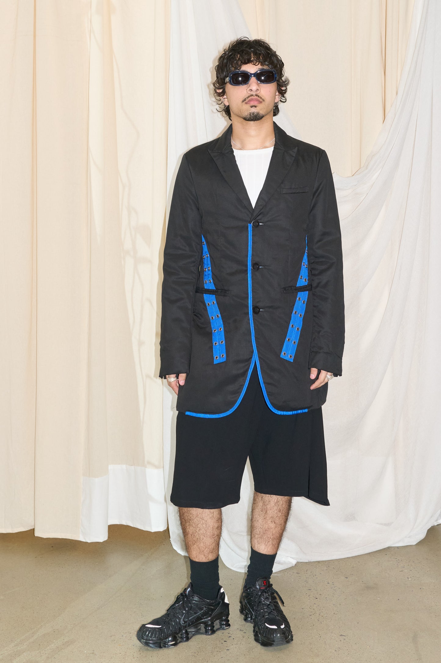 John Undercover padded blazer with blue tape accents