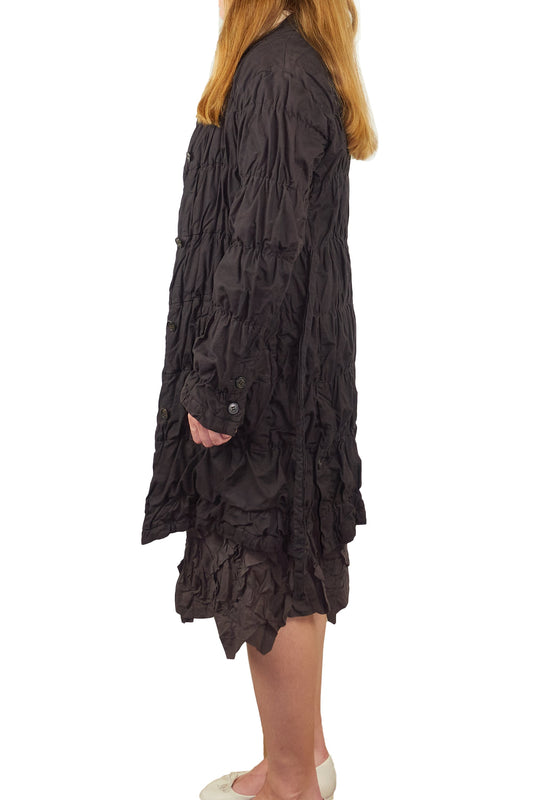 Issey Miyake Permanente shirred coat with waist tie