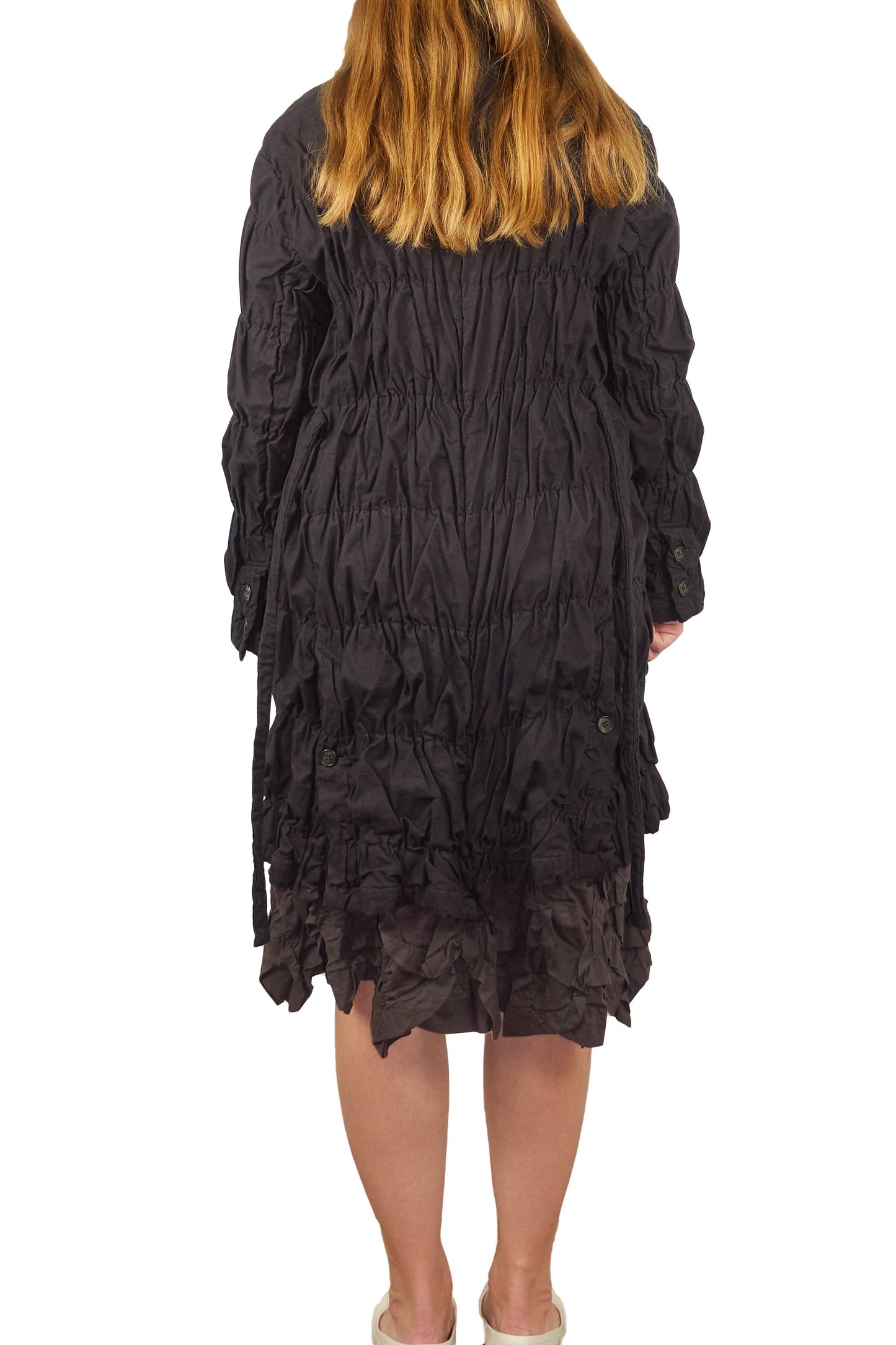 Issey Miyake Permanente shirred coat with waist tie