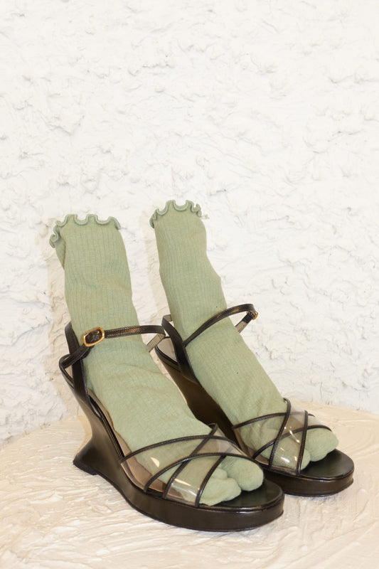 Salvatore Ferragamo clear strap sandal heels