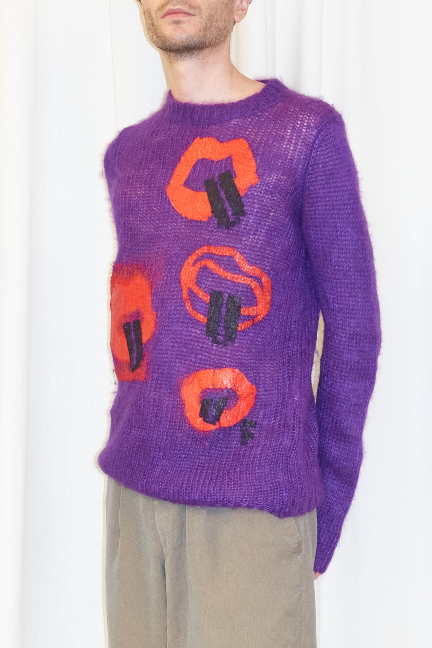 Comme des Garçons 2000 painted lips mohair jumper