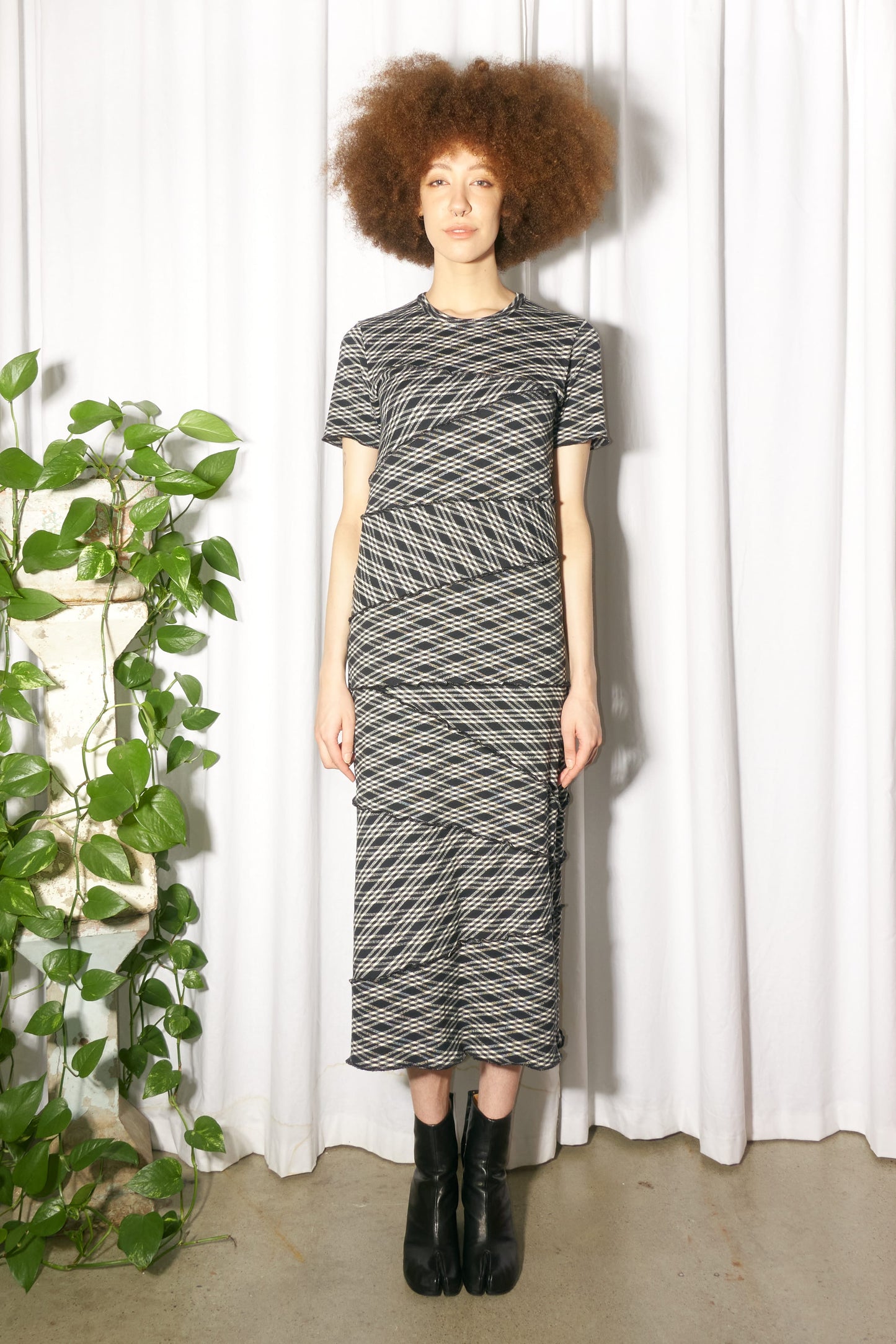 Comme des Garcons check clash knit shortsleeve dress