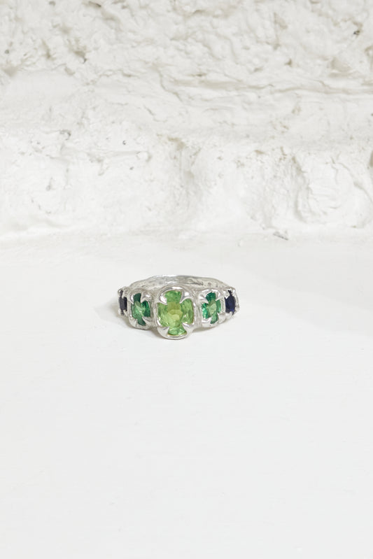 Outcast celestial ring dark tsavorite and blue sapphire