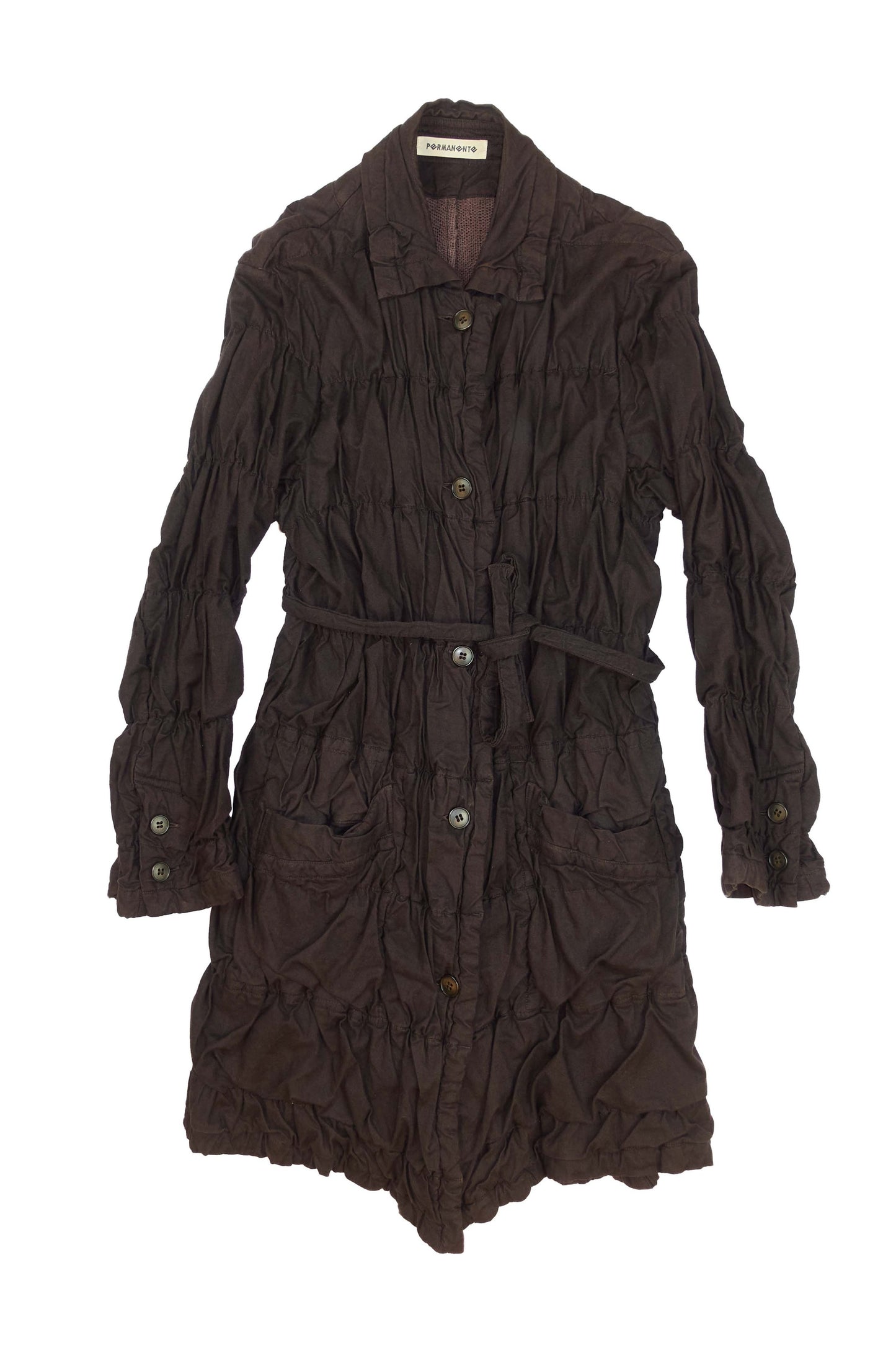 Issey Miyake Permanente shirred coat with waist tie