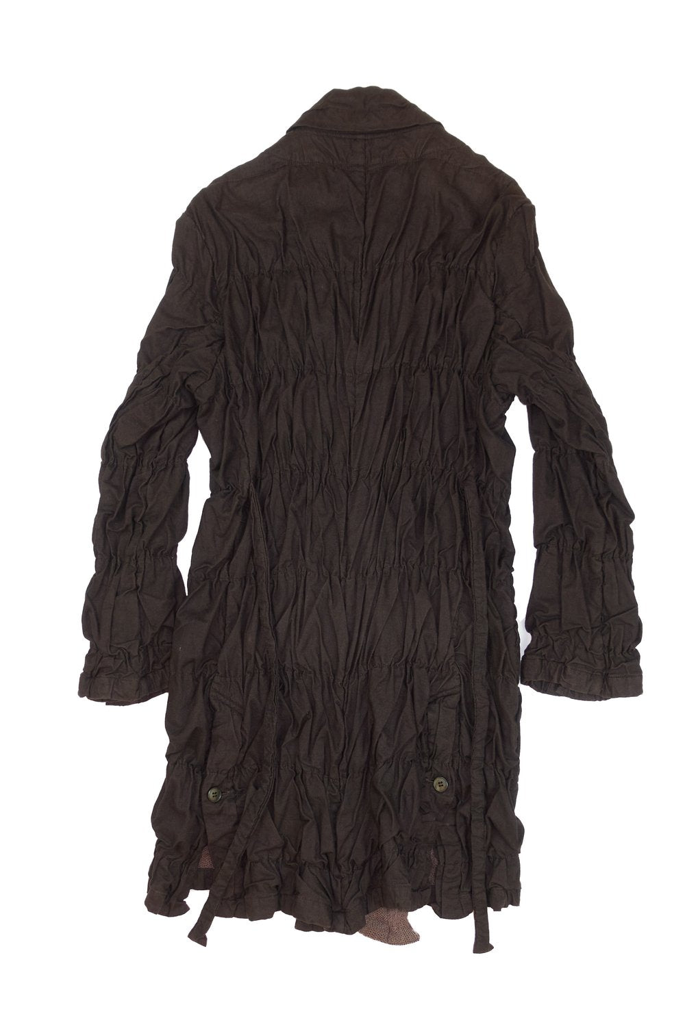 Issey Miyake Permanente shirred coat with waist tie